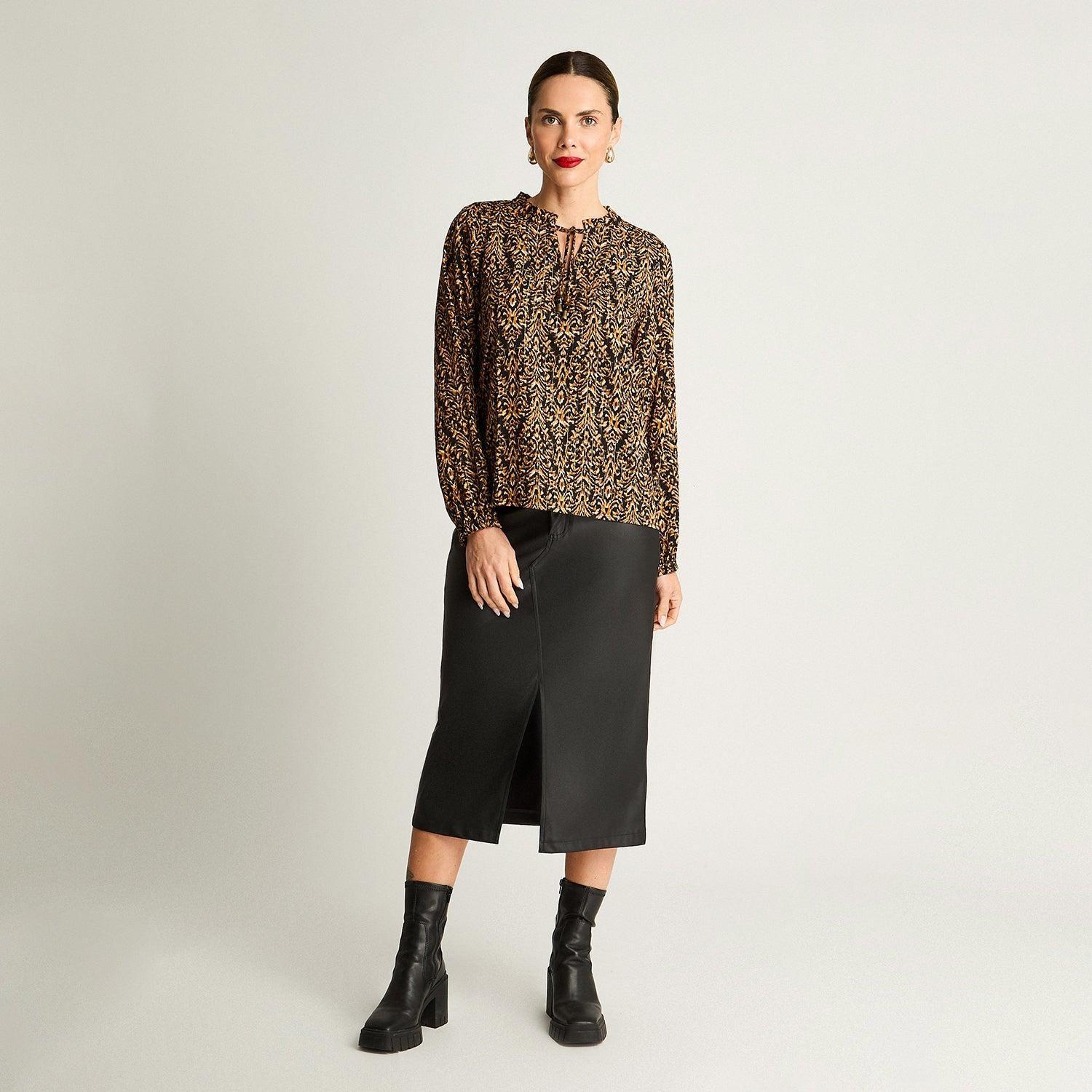 Blusa Manga Globo Con Lazo En Escote Negro-3