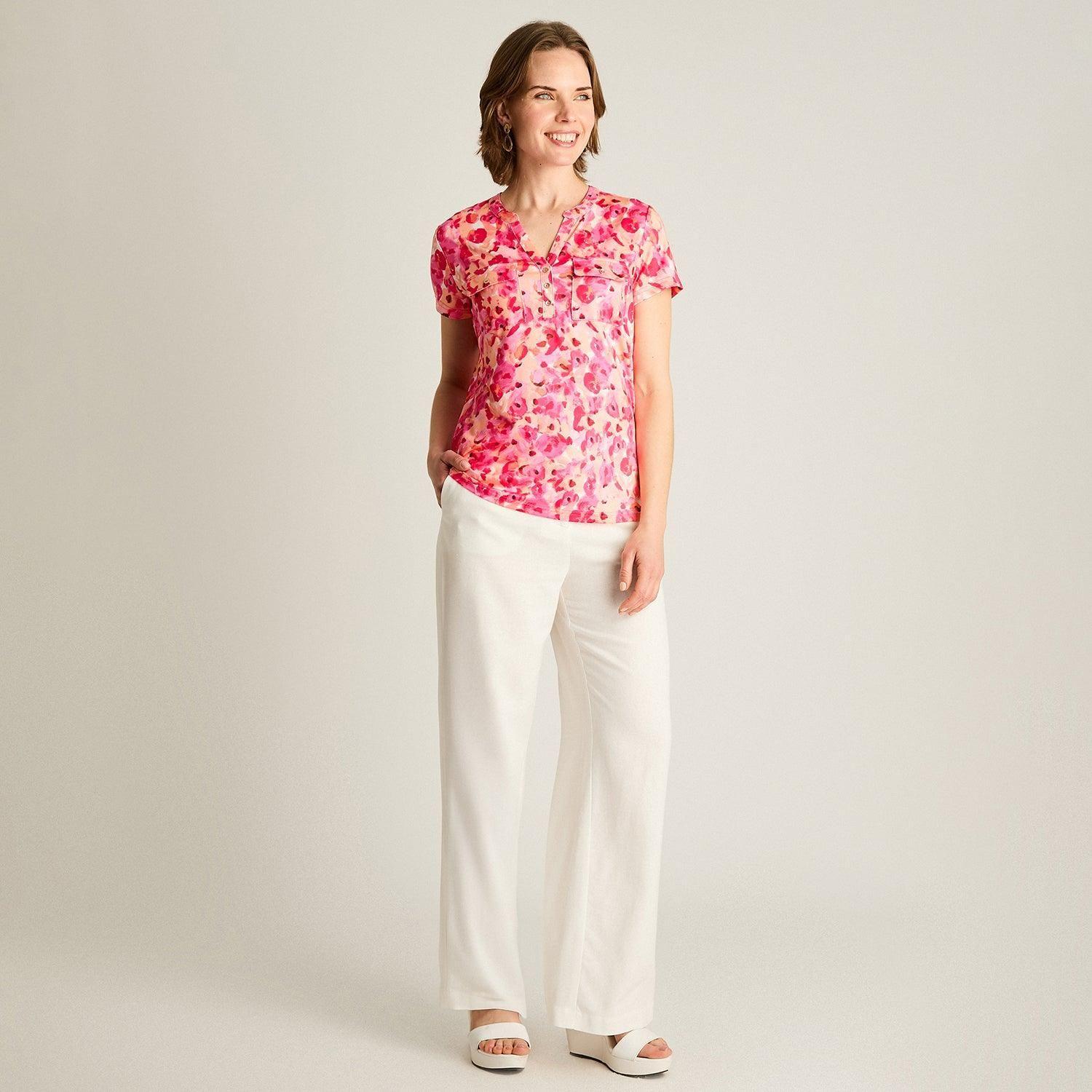 Polera Fucsia Estampado Floral Manga Corta-3