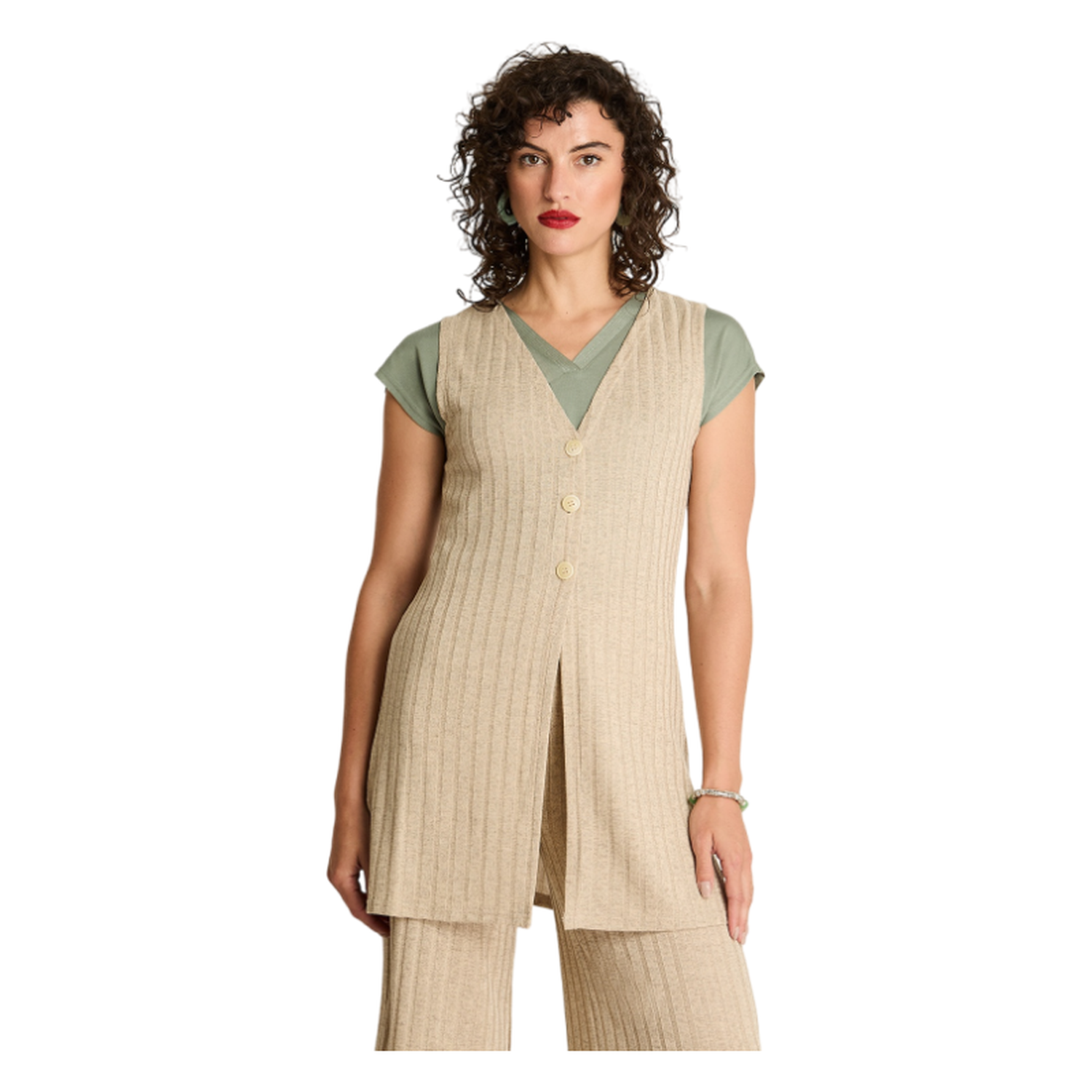 Tapado Sin Mangas De Lanilla Beige-0