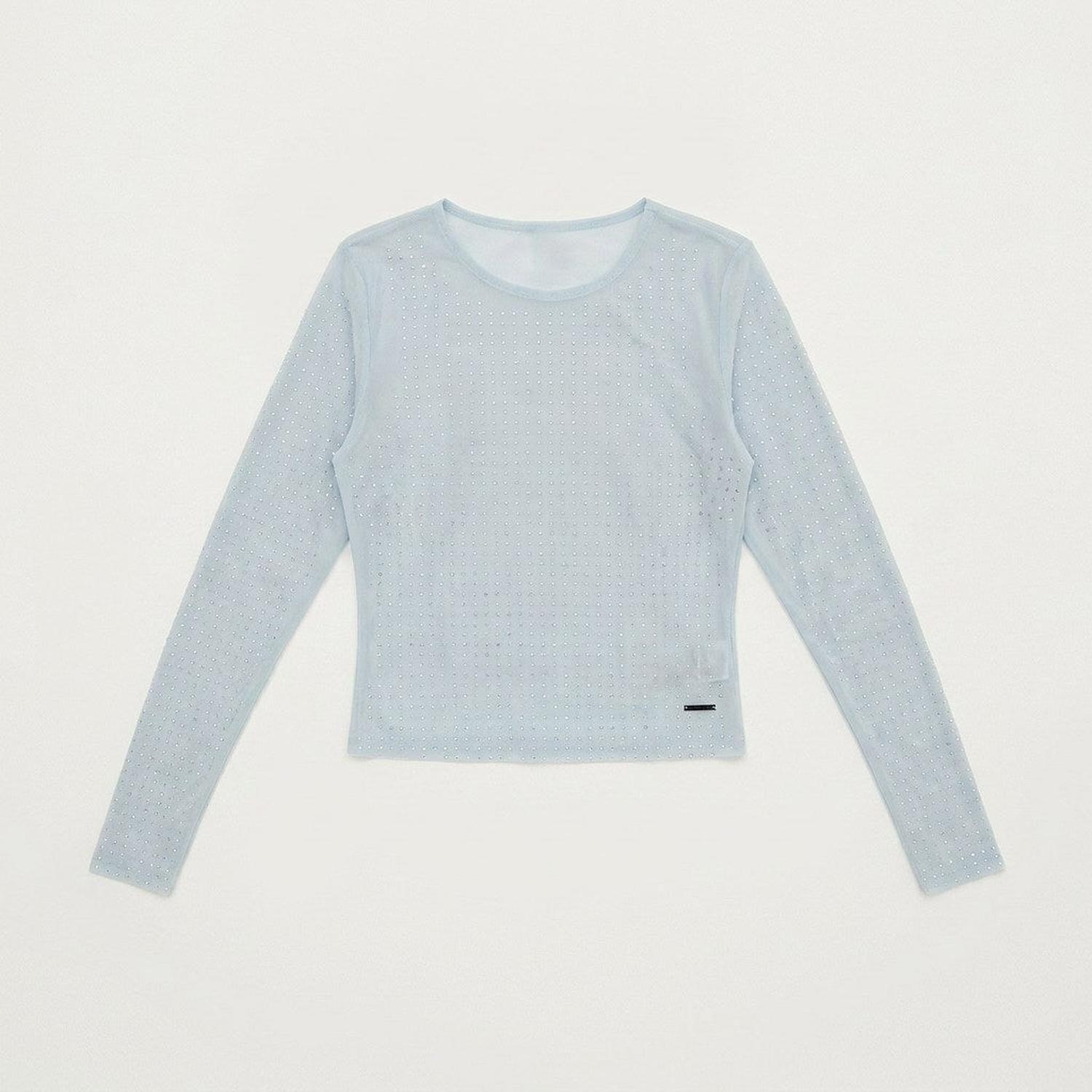 Polera mesh manga larga con strass | Acuarela-4