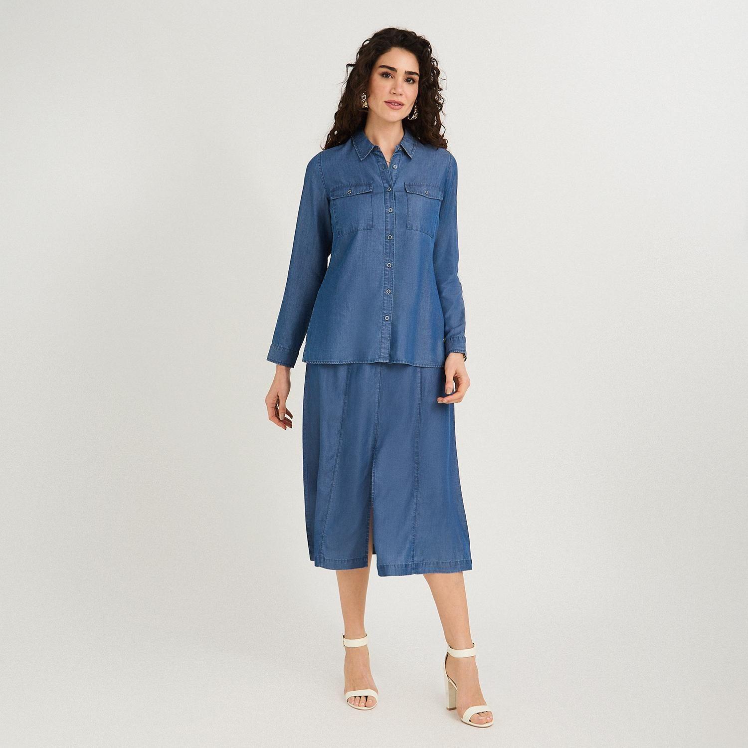 Blusa Lyocell Manga Larga Roll Up Azul-3