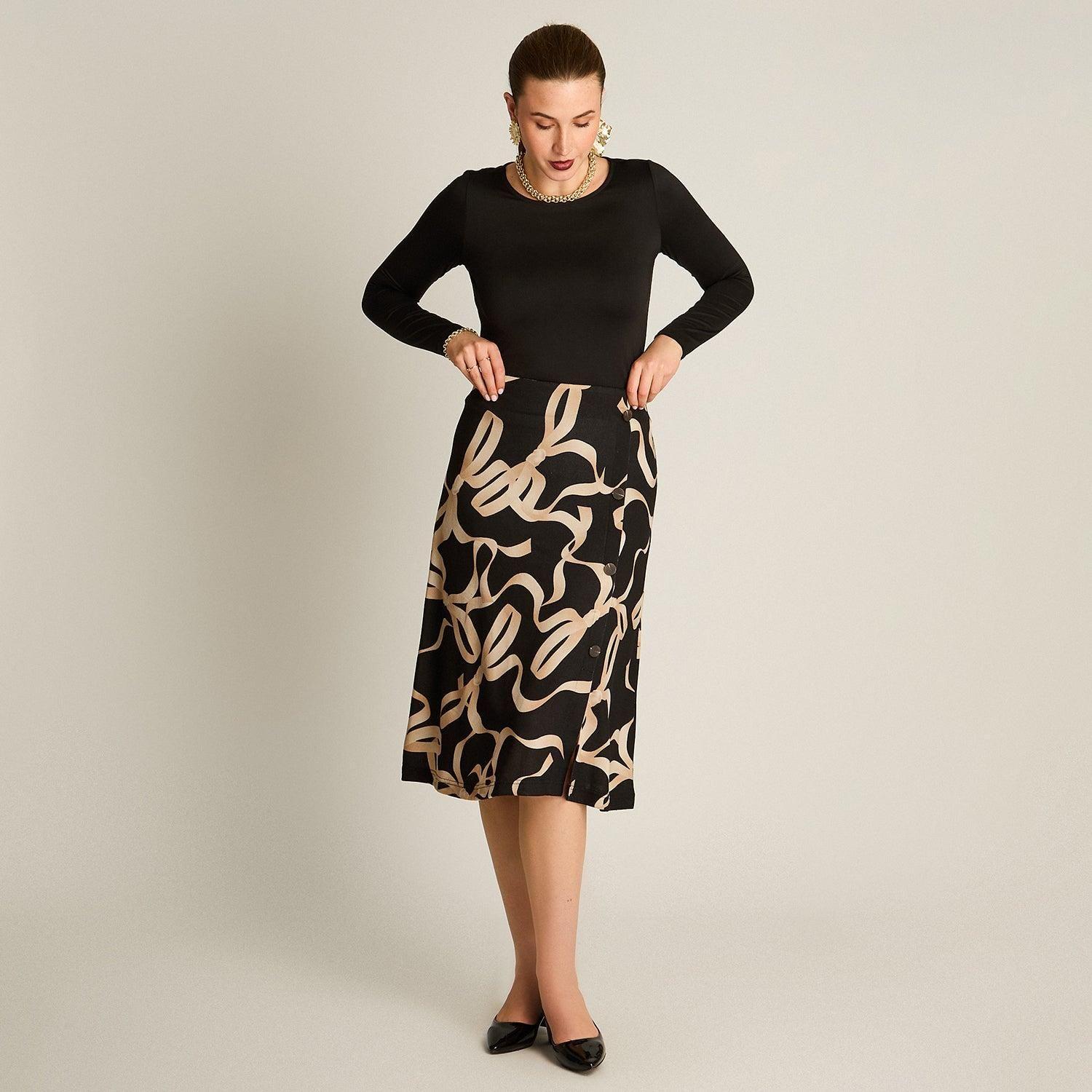 Falda Lanilla Negra Estampada Midi-3