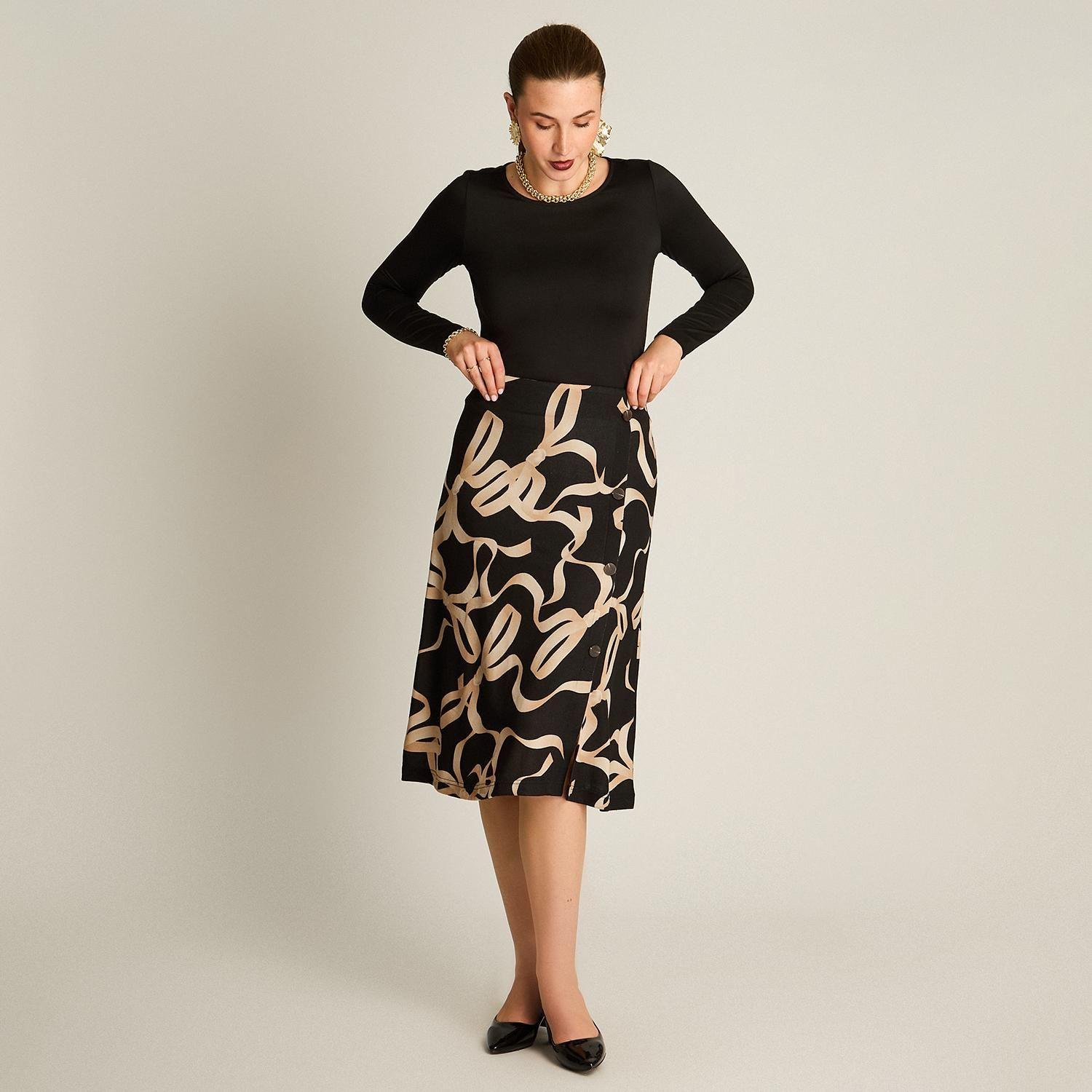 Falda Lanilla Negra Estampada Midi-3
