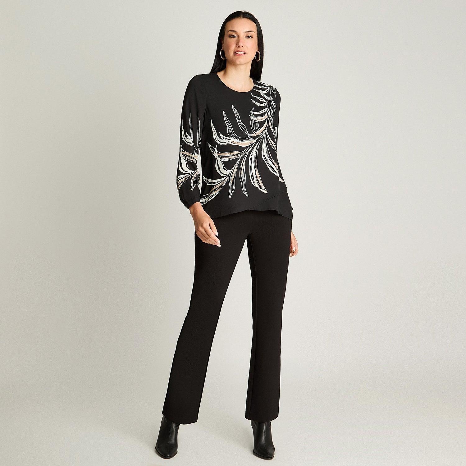 Blusa Manga Larga Escote Redondo Con Capas Negro-3