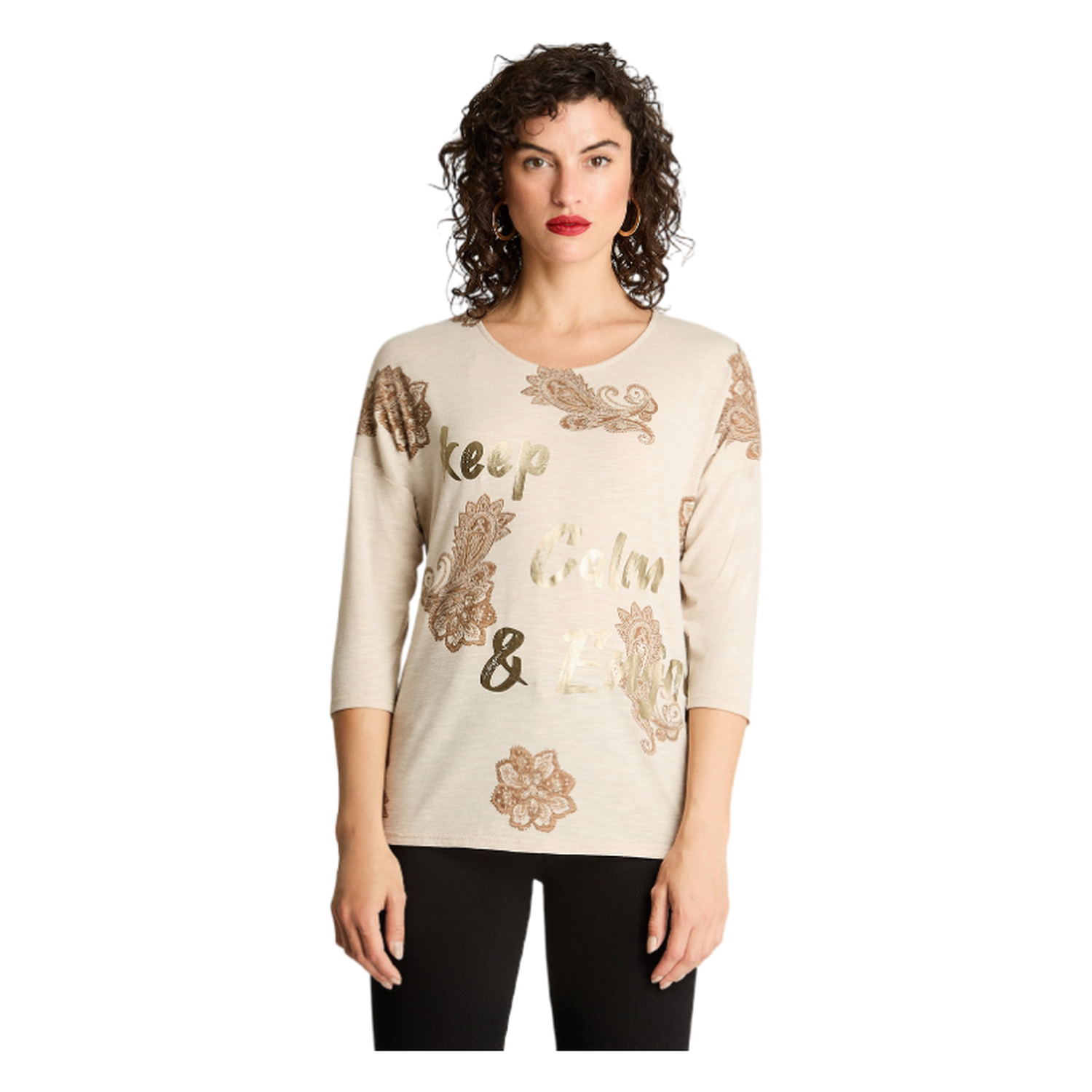 Polera Manga 3/4 Print Frontal Beige-0