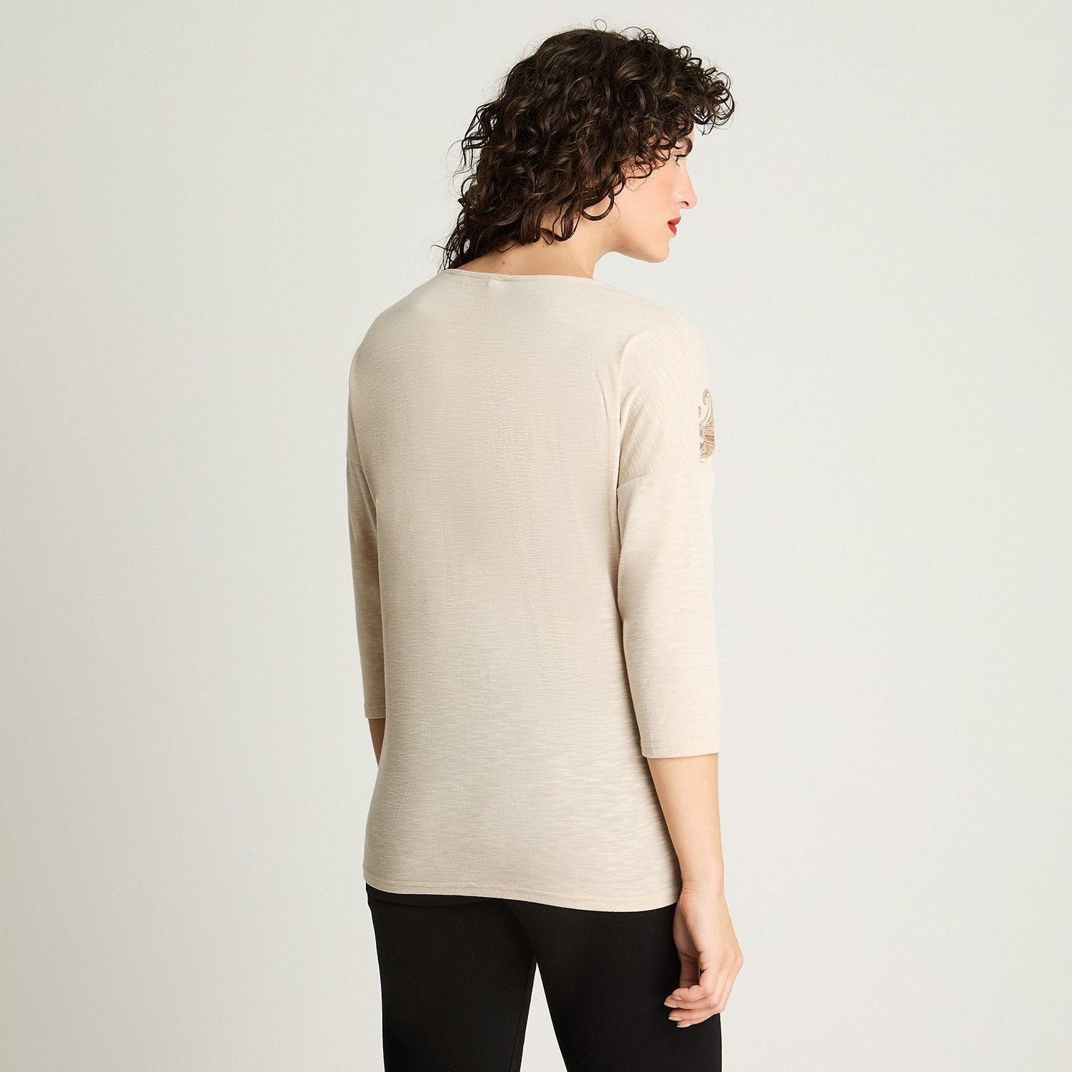Polera Manga 3/4 Print Frontal Beige-1