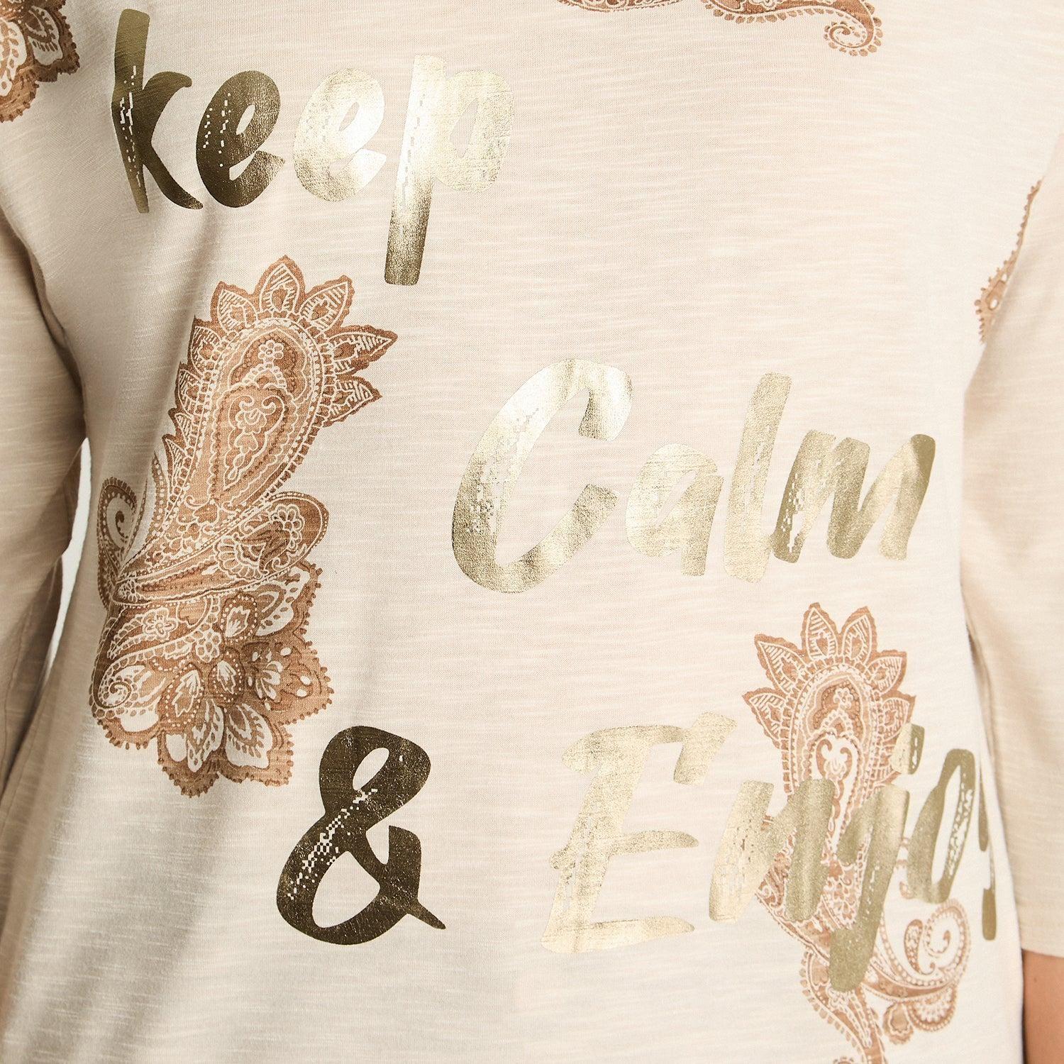 Polera Manga 3/4 Print Frontal Beige-2