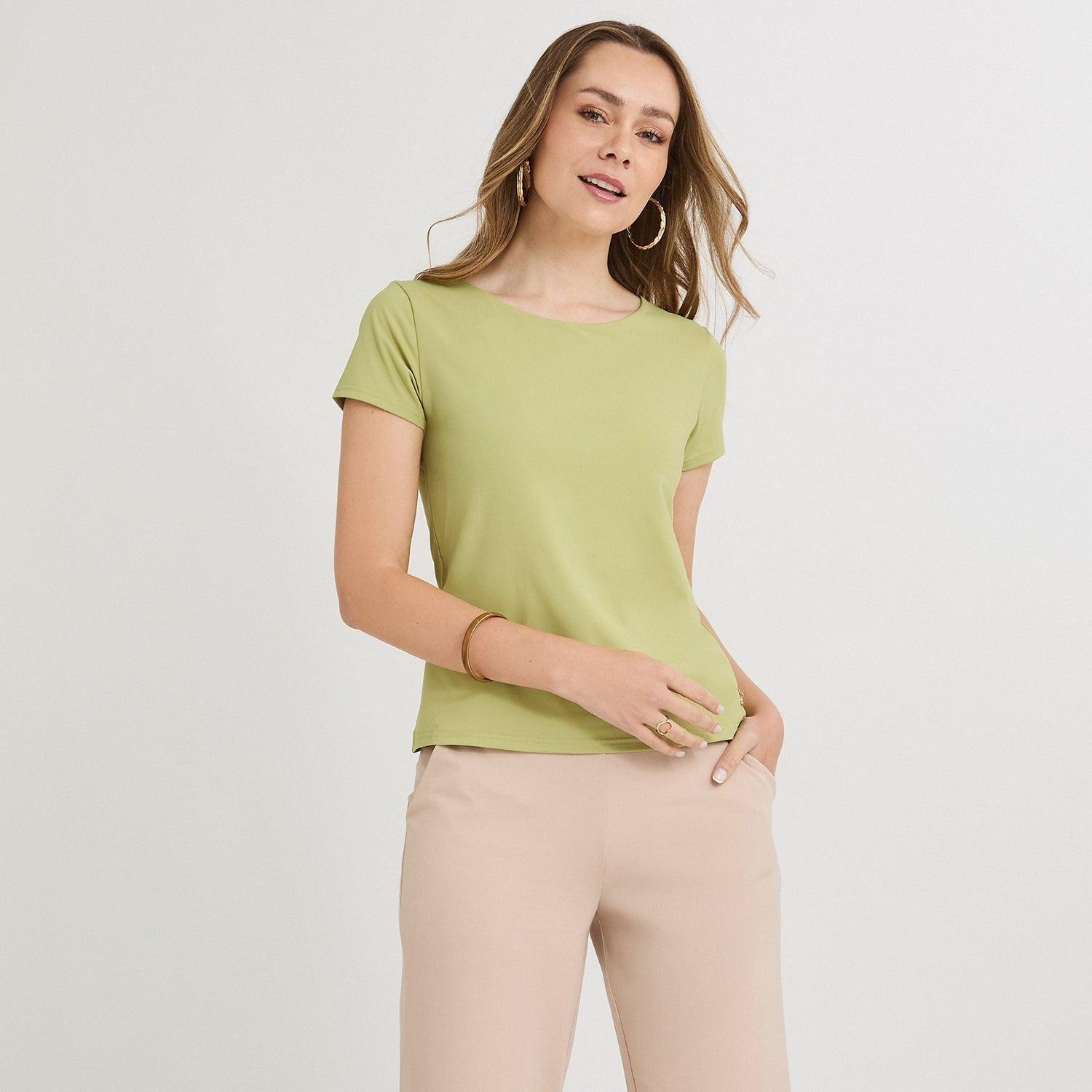 Polera Manga Corta Básica Lisa Verde-0