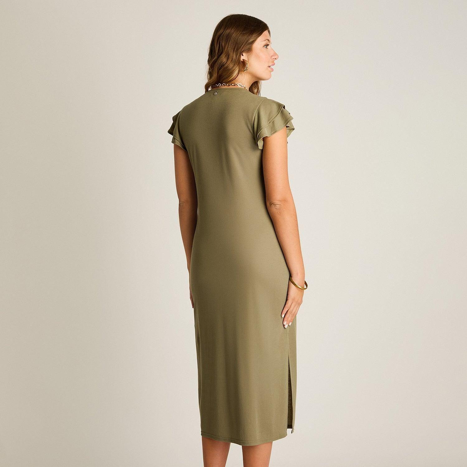 Vestido Maxi Verde Baja elasticidad Sin Forro Calce Ajustado-1