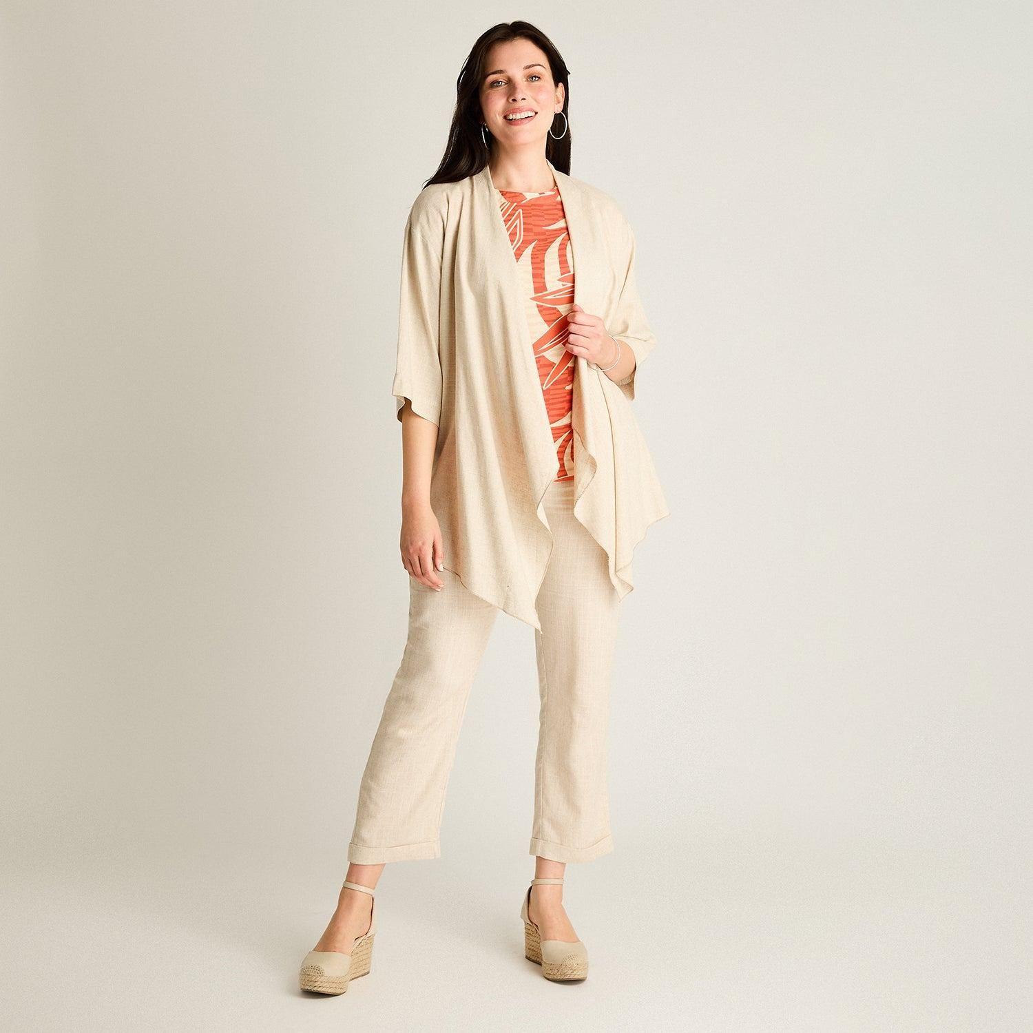 Tapado Beige Manga 3/4 No Elasticado Sin Forro Calce Holgado-3