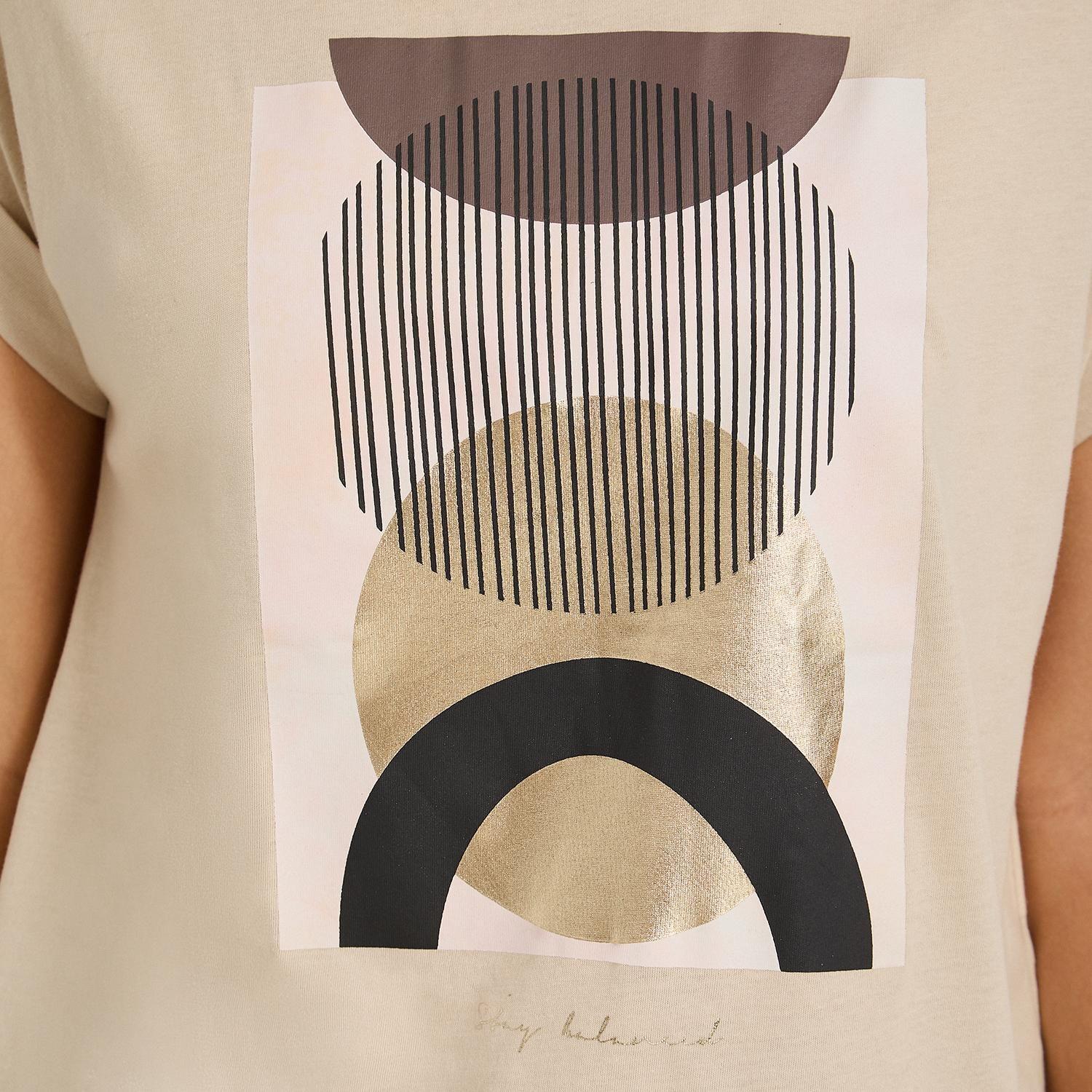 Polera Manga Corta Estampada Beige-2