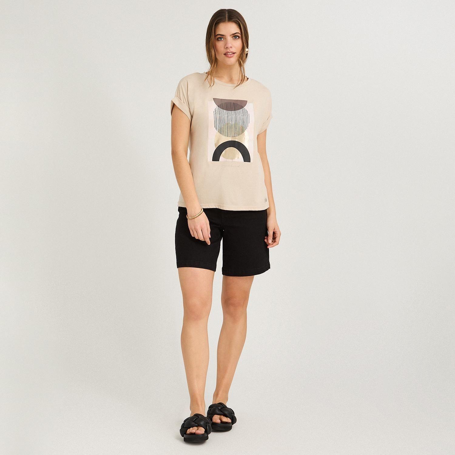 Polera Manga Corta Estampada Beige-3