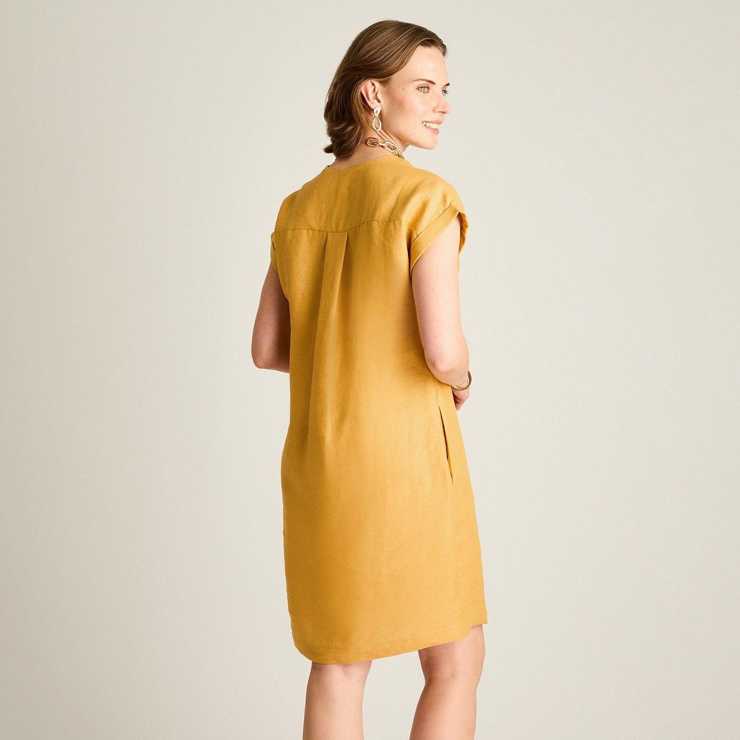 Vestido Corto Mostaza 100% Lino-1