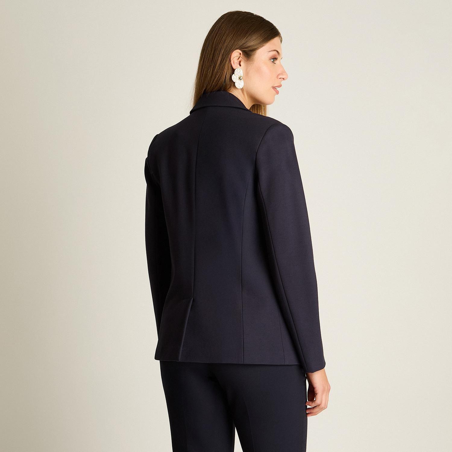 Blazer Azul Básico Punto Roma con Dos Bolsillos-1