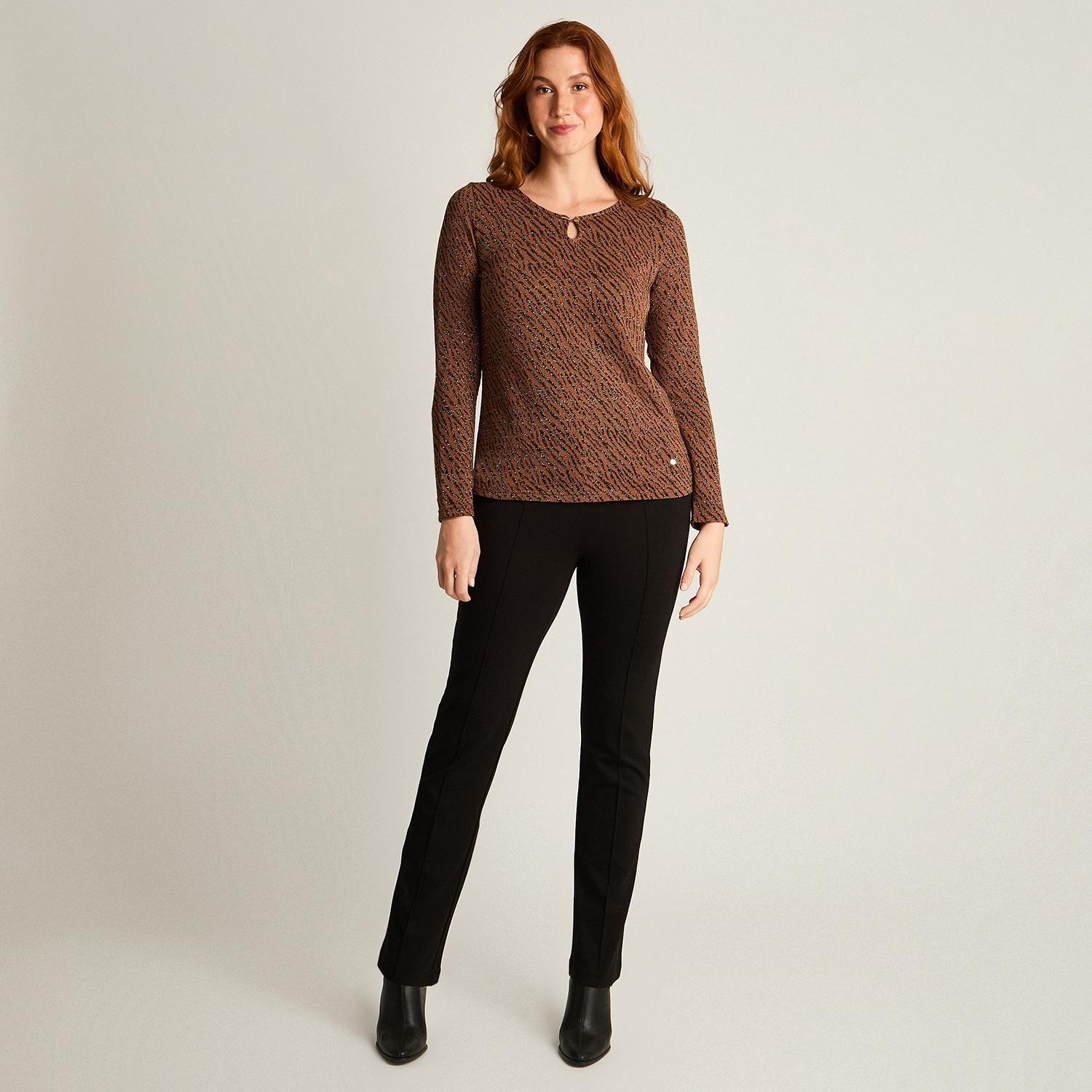 Polera Camel de Lanilla con Lurex y Detalle en Escote-3