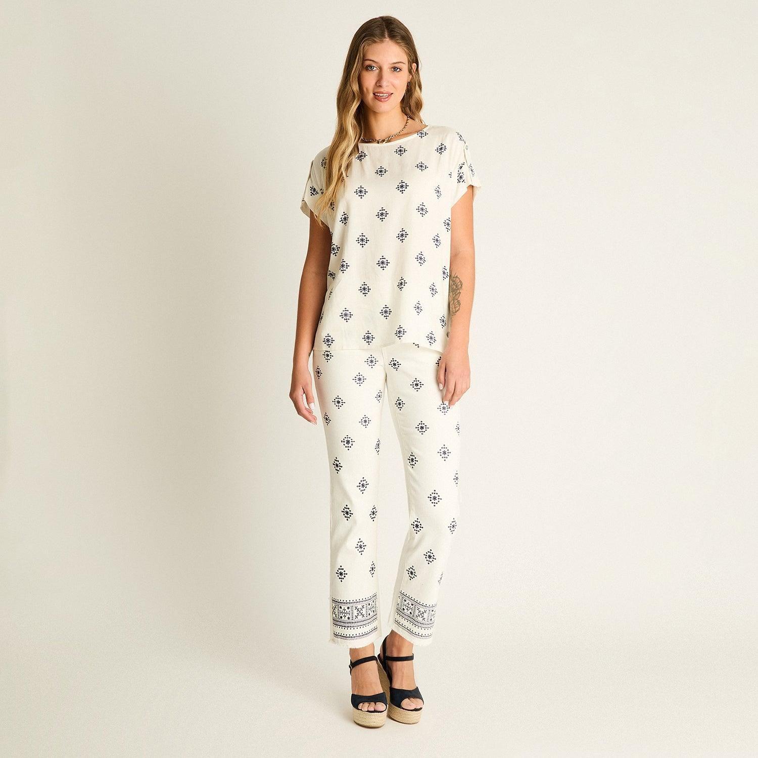 Blusa Blanco Manga Corta Elasticidad Media Sin Forro Calce Normal-3