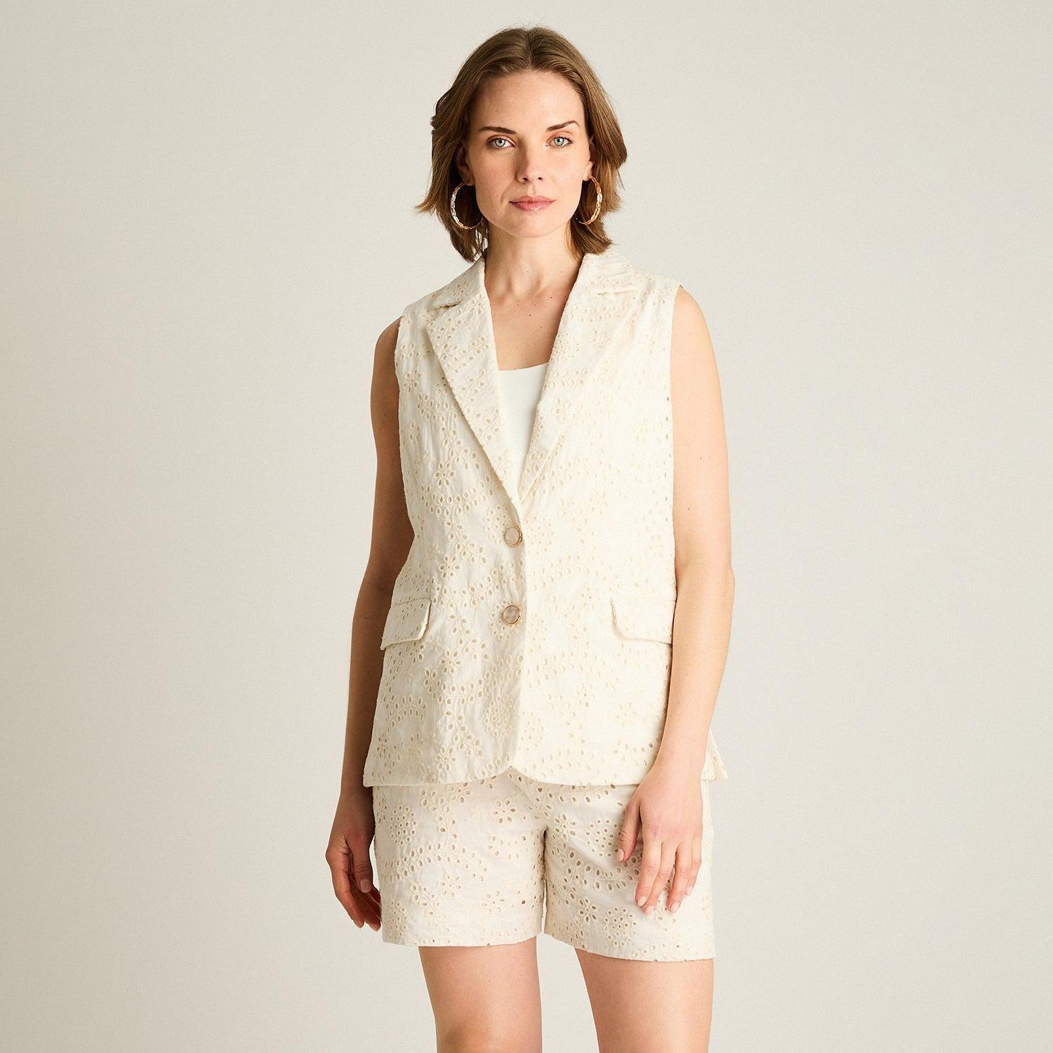 Blazer Crudo Sin Mangas con Broderie-0
