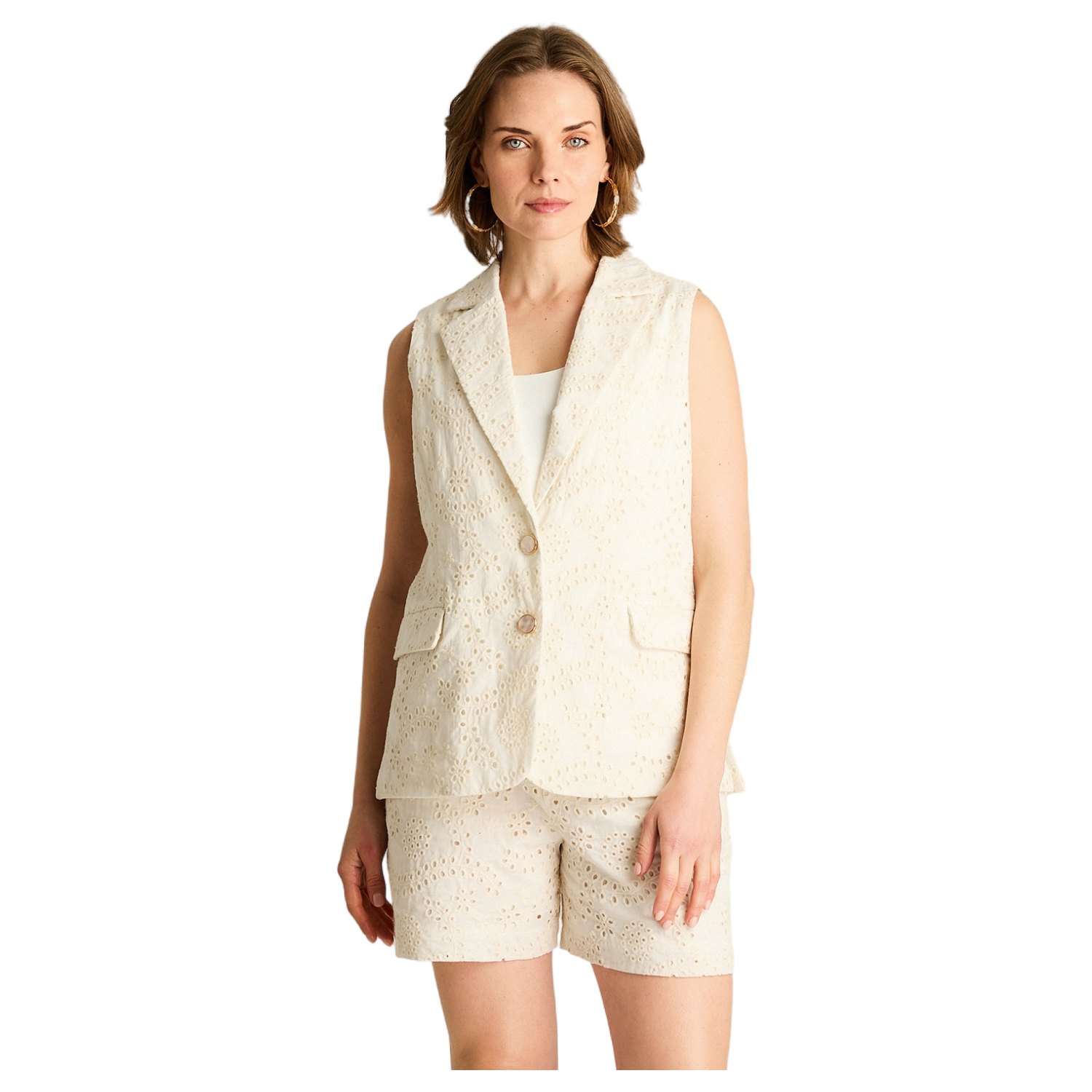 Blazer Crudo Sin Mangas con Broderie-0