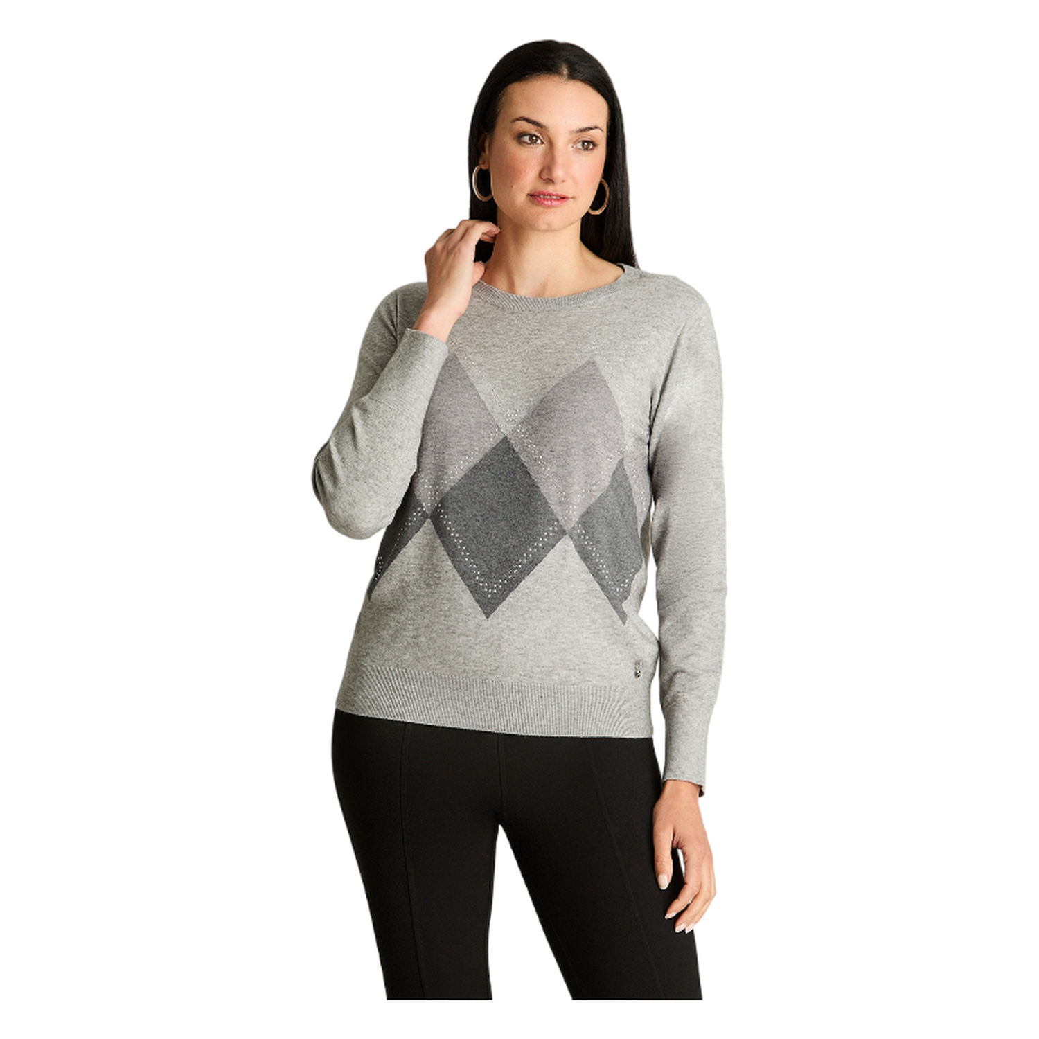 Sweater Manga Larga Escote Redondo Color Block Gris-0