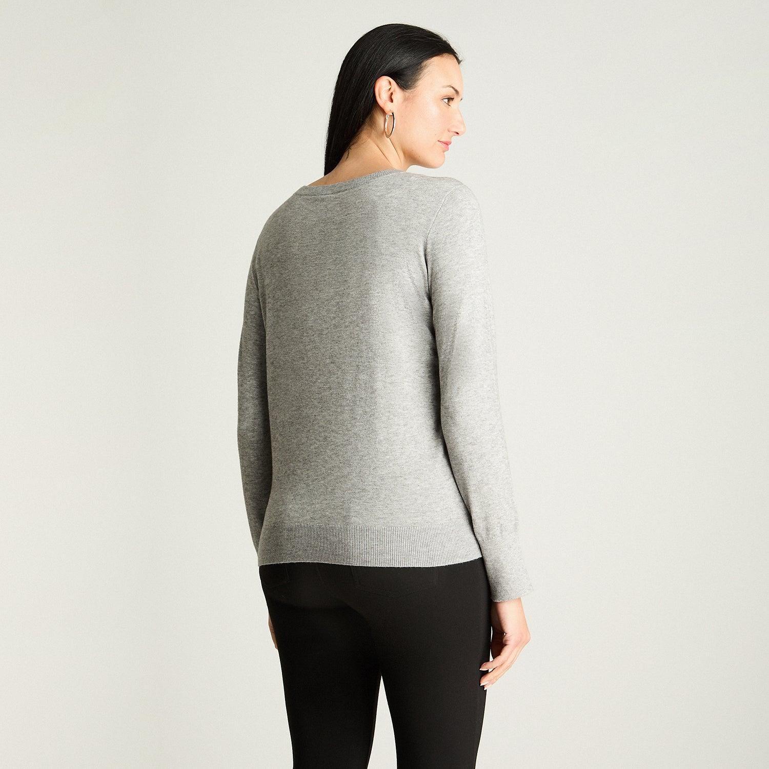 Sweater Manga Larga Escote Redondo Color Block Gris-1