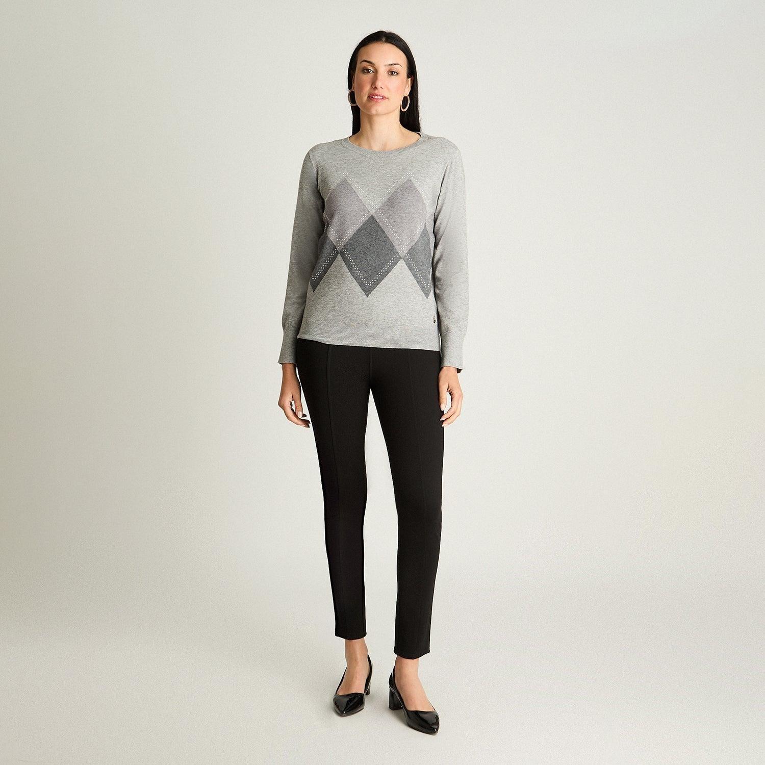 Sweater Manga Larga Escote Redondo Color Block Gris-3