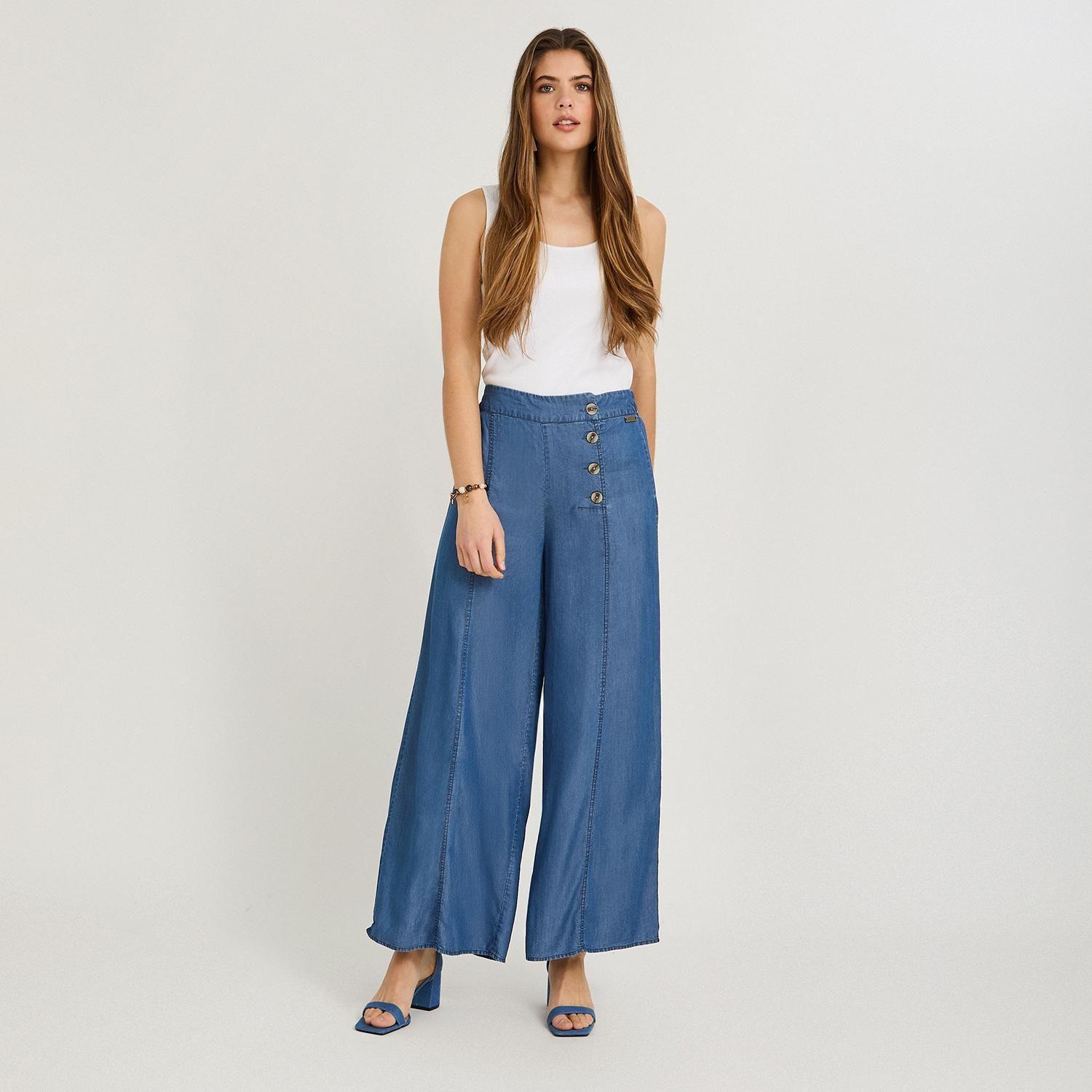 Pantalón Sport Palazzo de Lyocell Azul-3