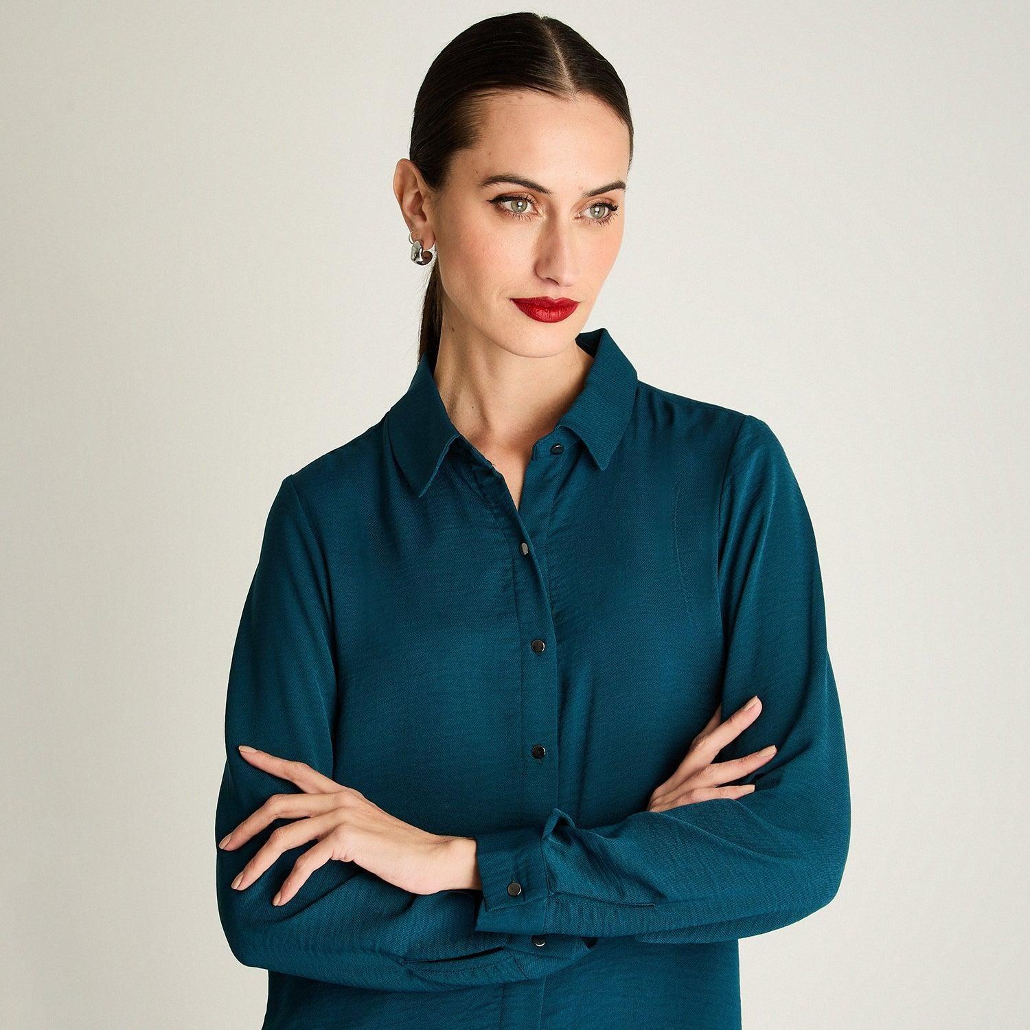 Blusa Camisera Manga Larga Petróleo-2