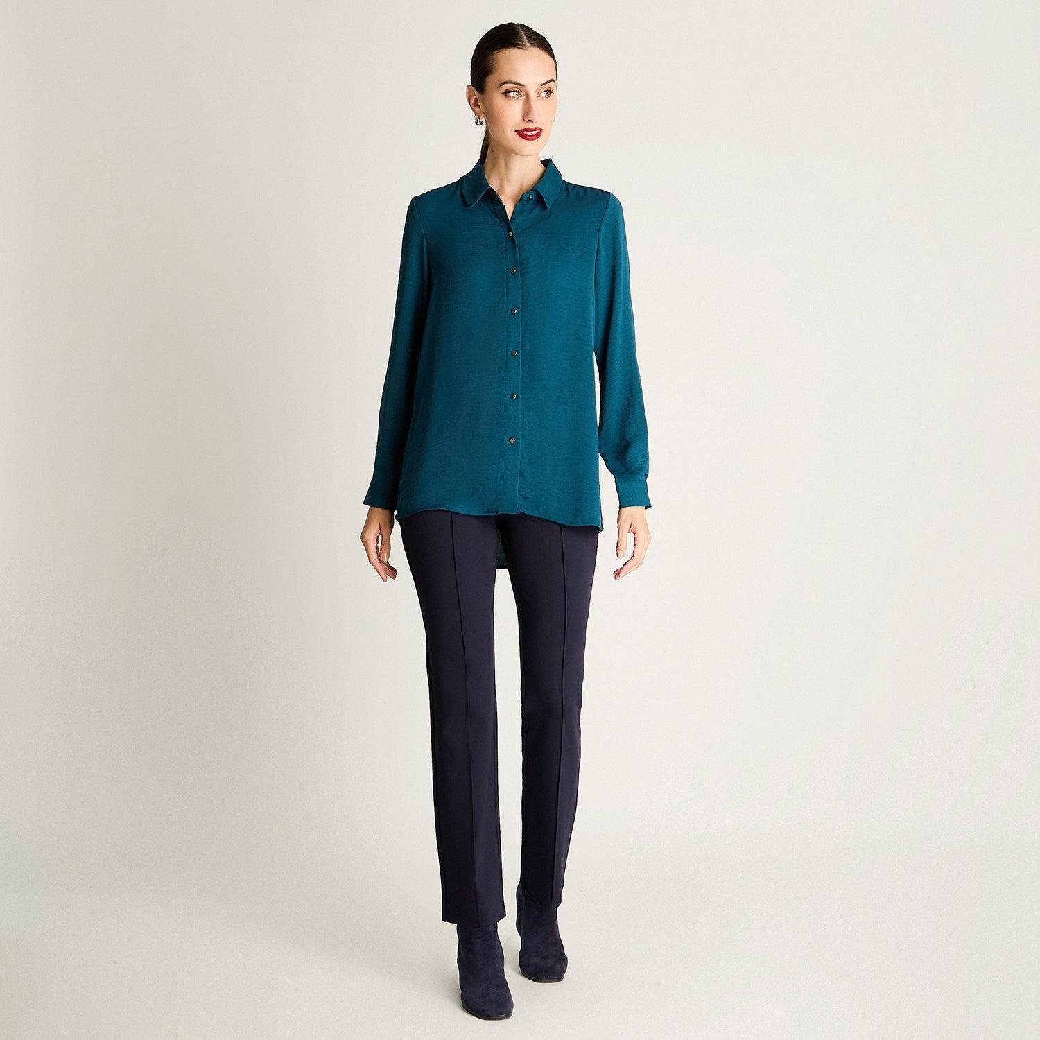 Blusa Camisera Manga Larga Petróleo-3