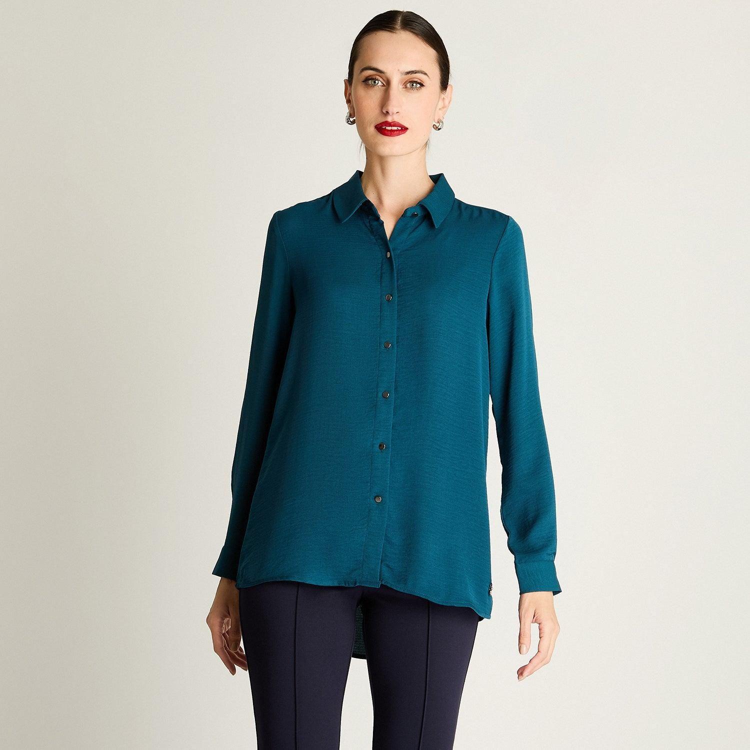 Blusa Camisera Manga Larga Petróleo-0