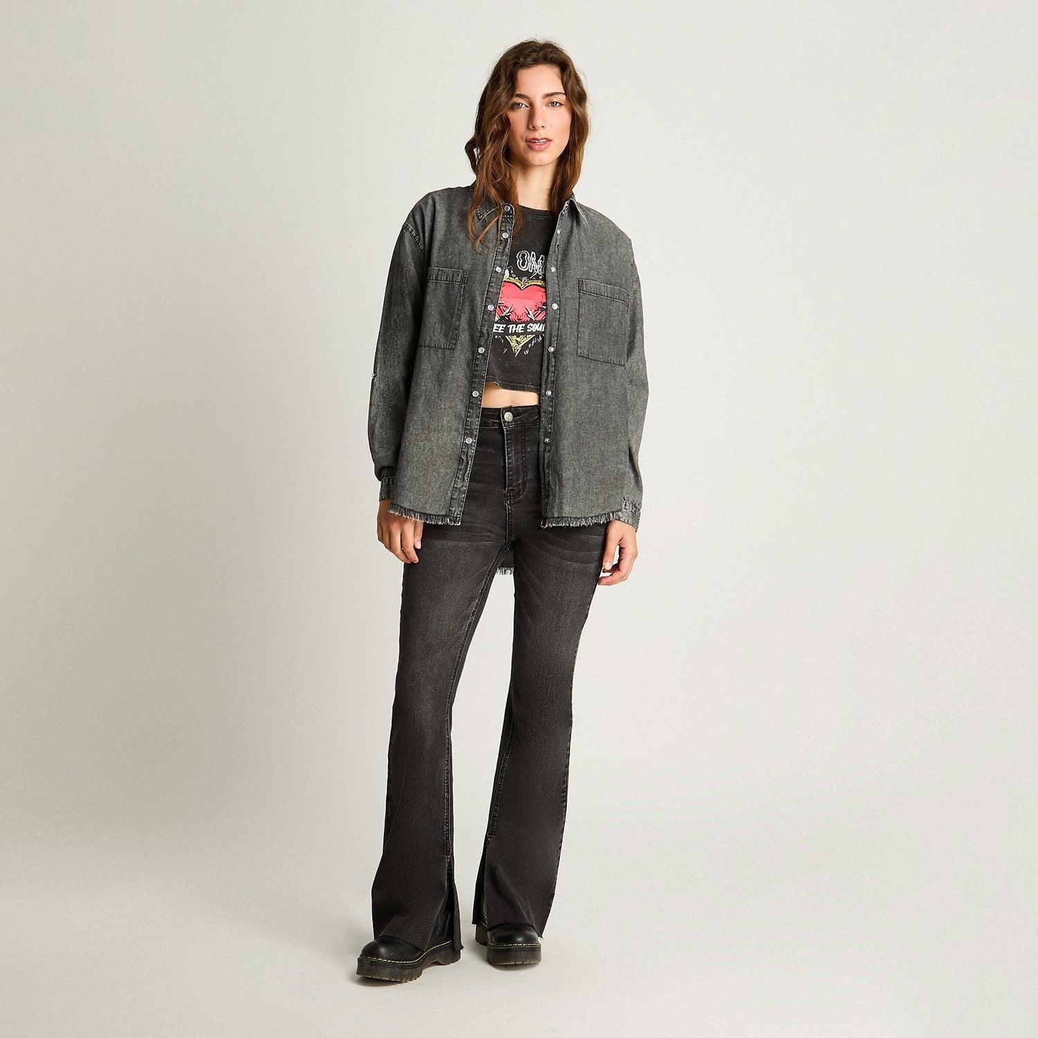 Blusa Manga Larga Acid Wash Detalle Roturas Gris-3