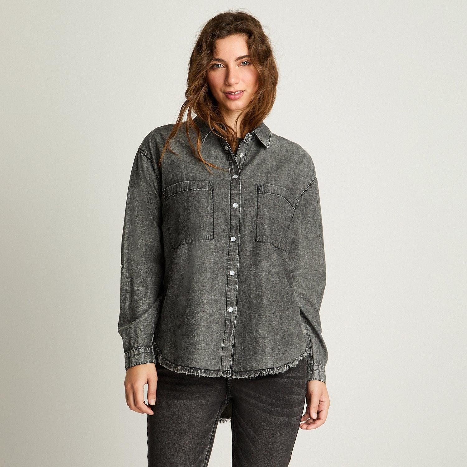 Blusa Manga Larga Acid Wash Detalle Roturas Gris-0