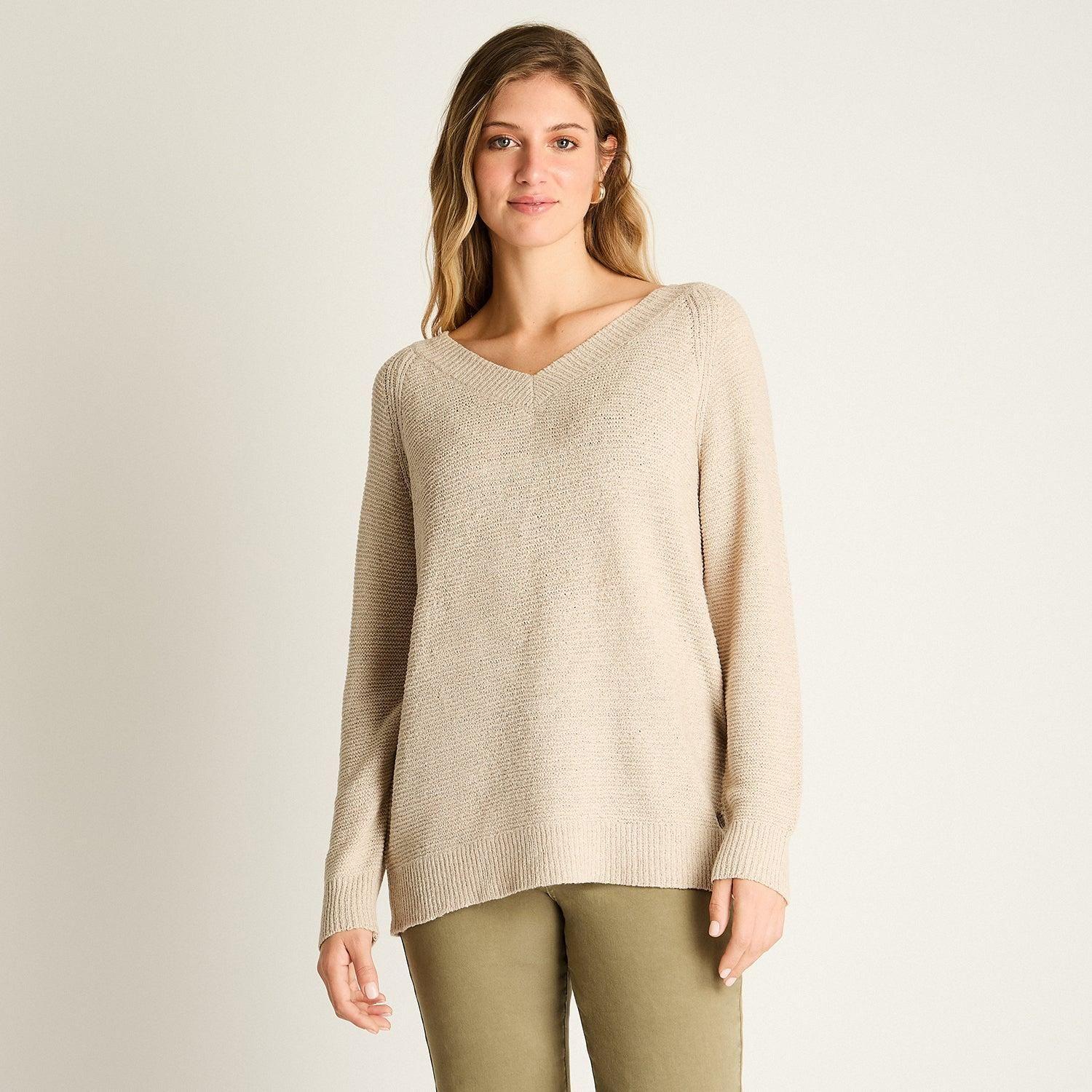 Sweater Beige Manga Larga Baja elasticidad Sin Forro Calce Normal-0
