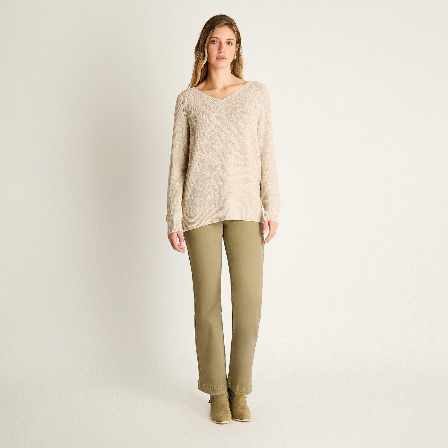 Sweater Beige Manga Larga Baja elasticidad Sin Forro Calce Normal-3