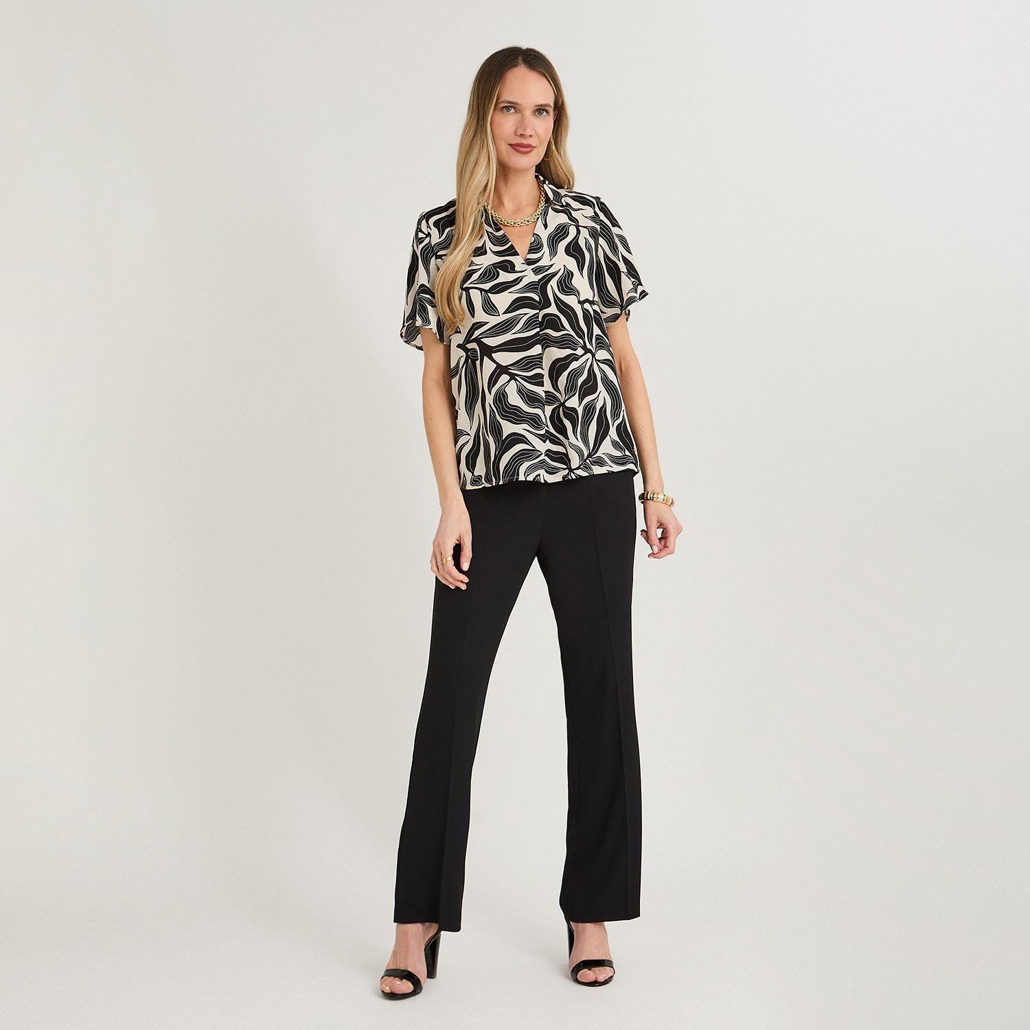Blusa Manga Corta Cuello Camisero Negro-3