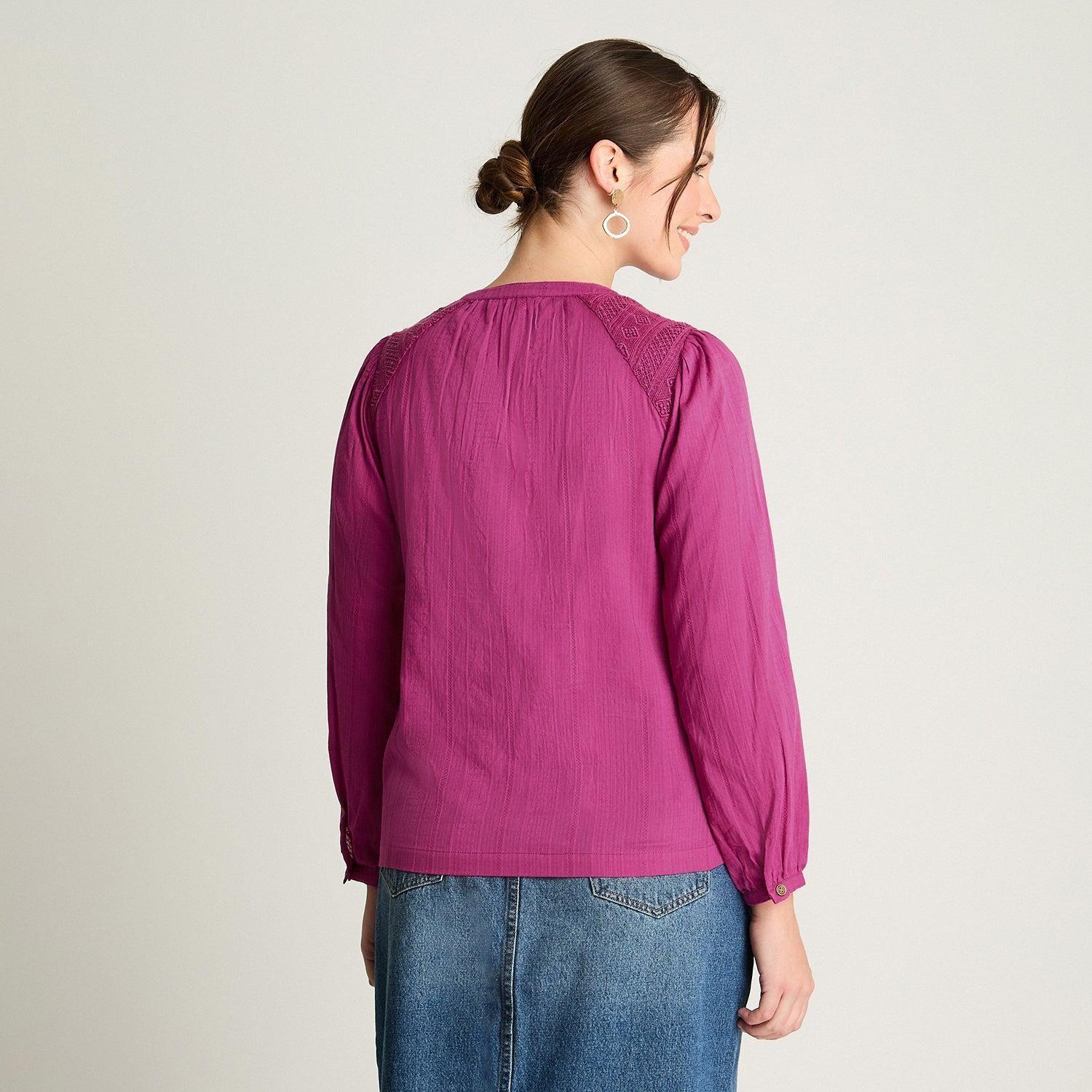 Blusa Manga Larga Aplicaciones Macrame Magenta-1
