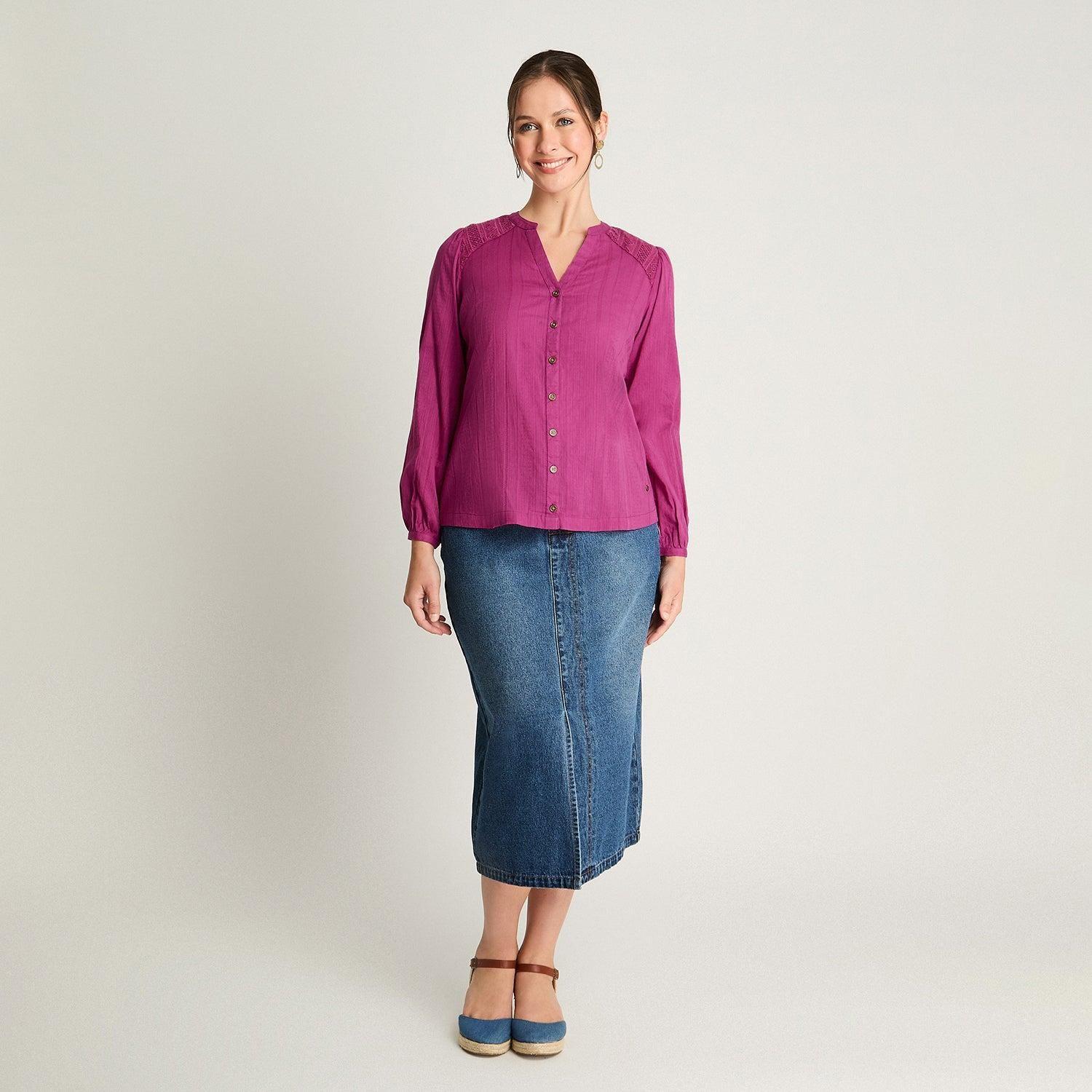 Blusa Manga Larga Aplicaciones Macrame Magenta-3