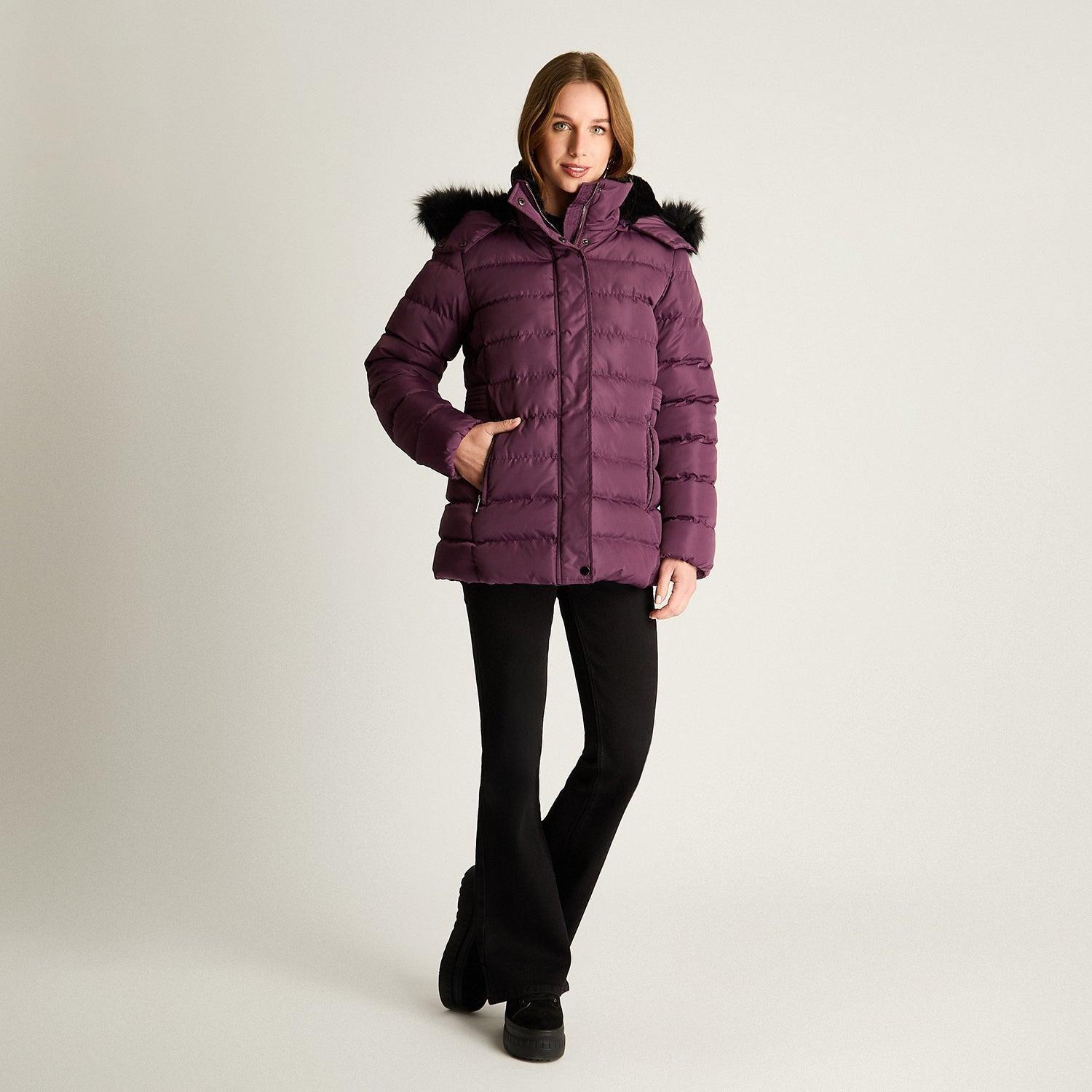 Parka Con Gorro Y Aplicaciones En Cintura Morado-2