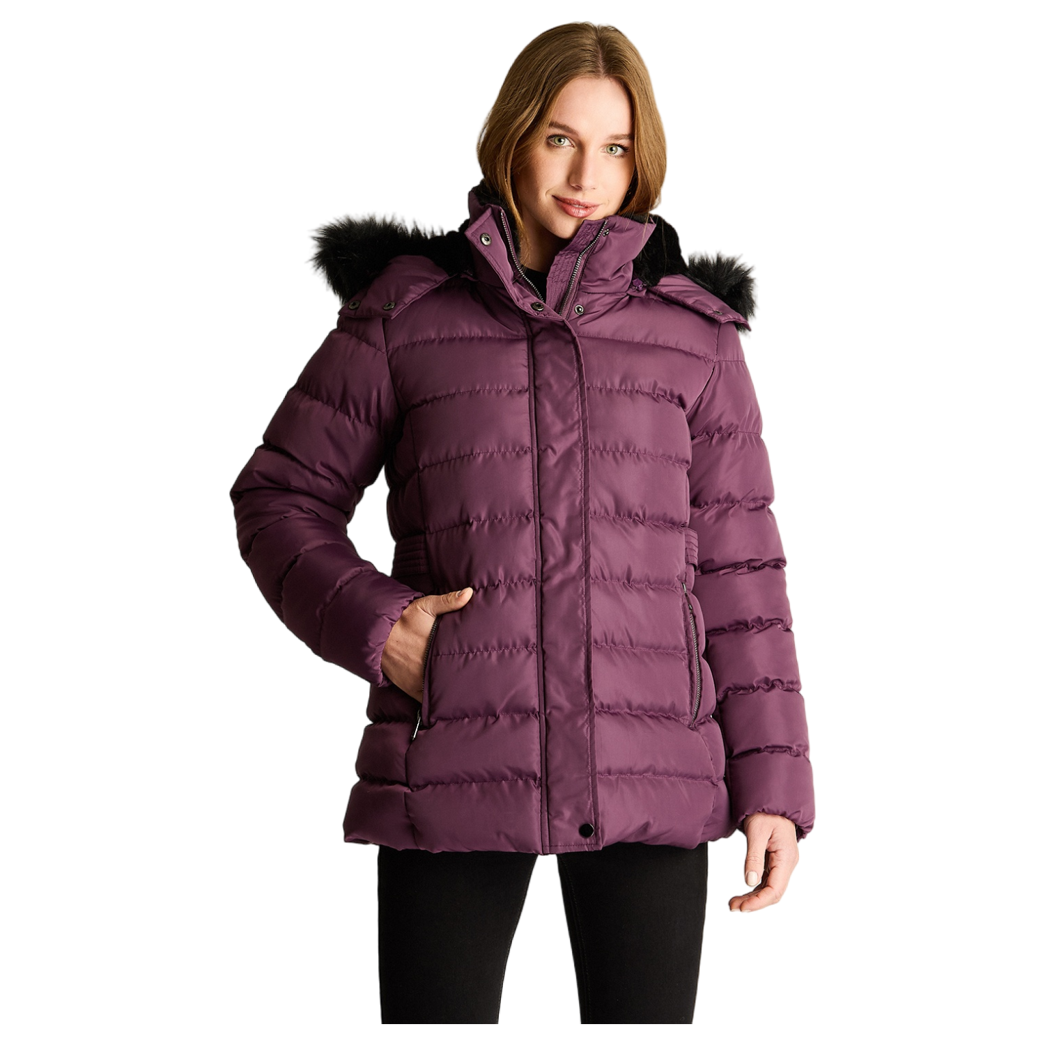 Parka Con Gorro Y Aplicaciones En Cintura Morado-4