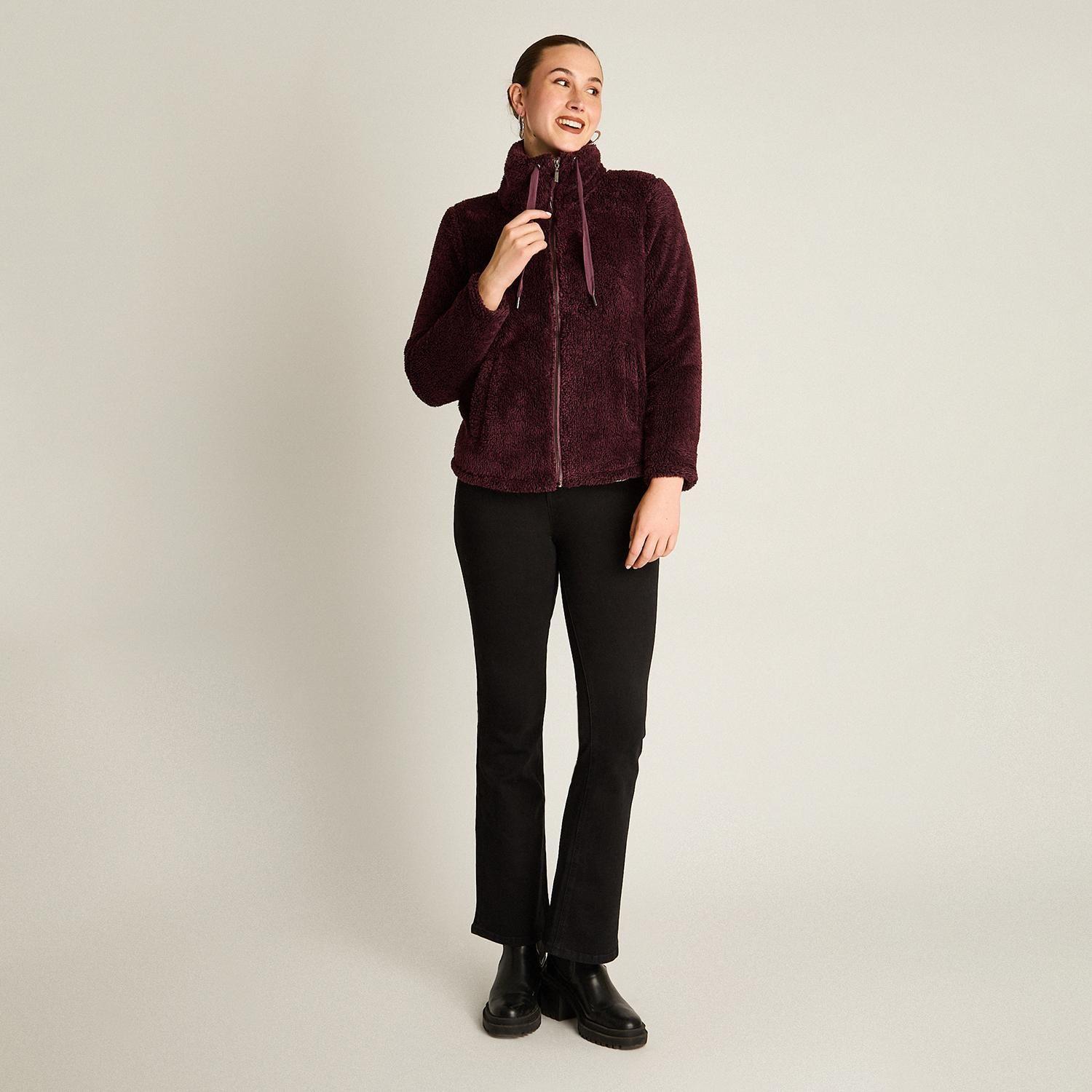 Polerón Coral Fleece Mujer Full Zipper Efecto Piel Morado-3