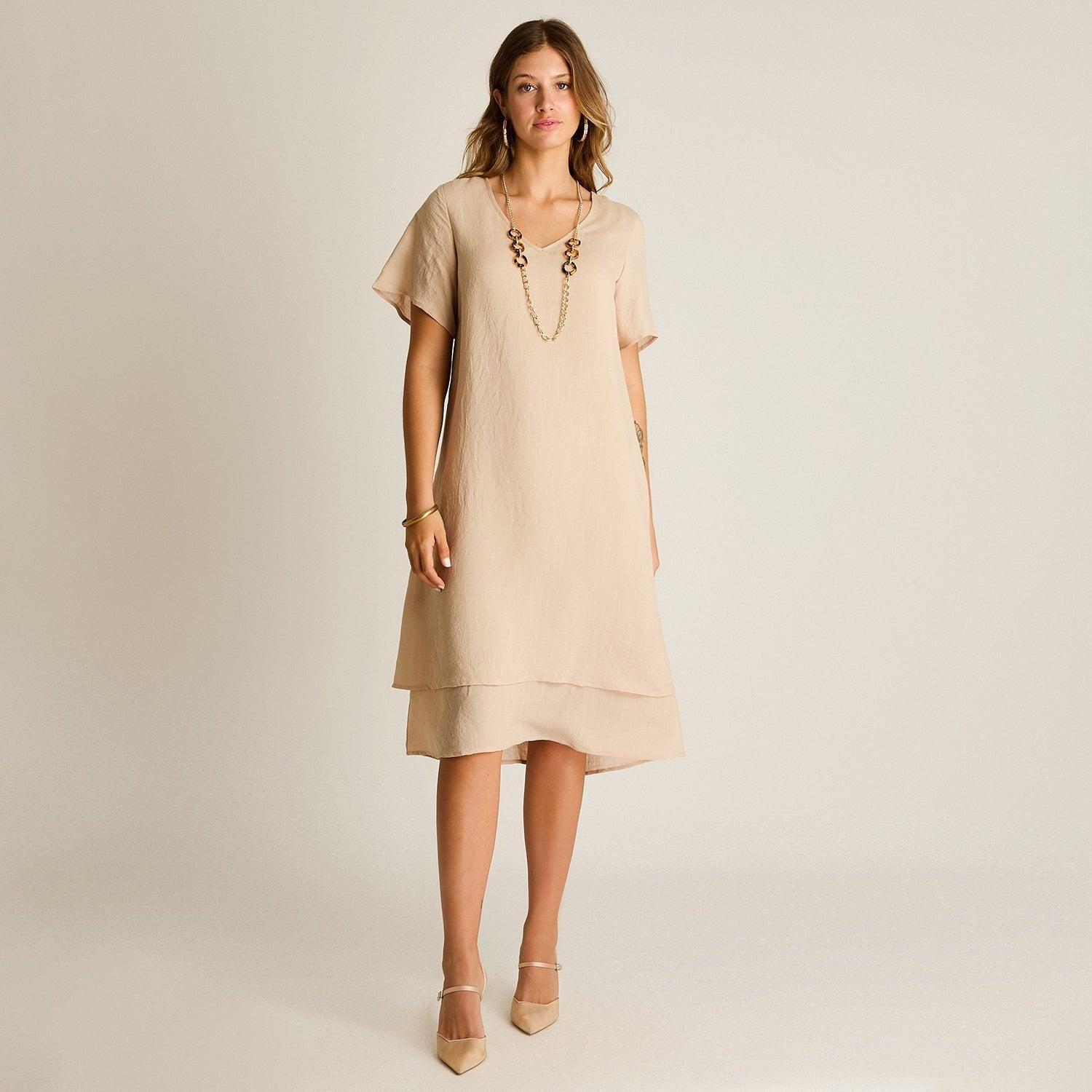 Vestido Midi Beige Con Collar-3