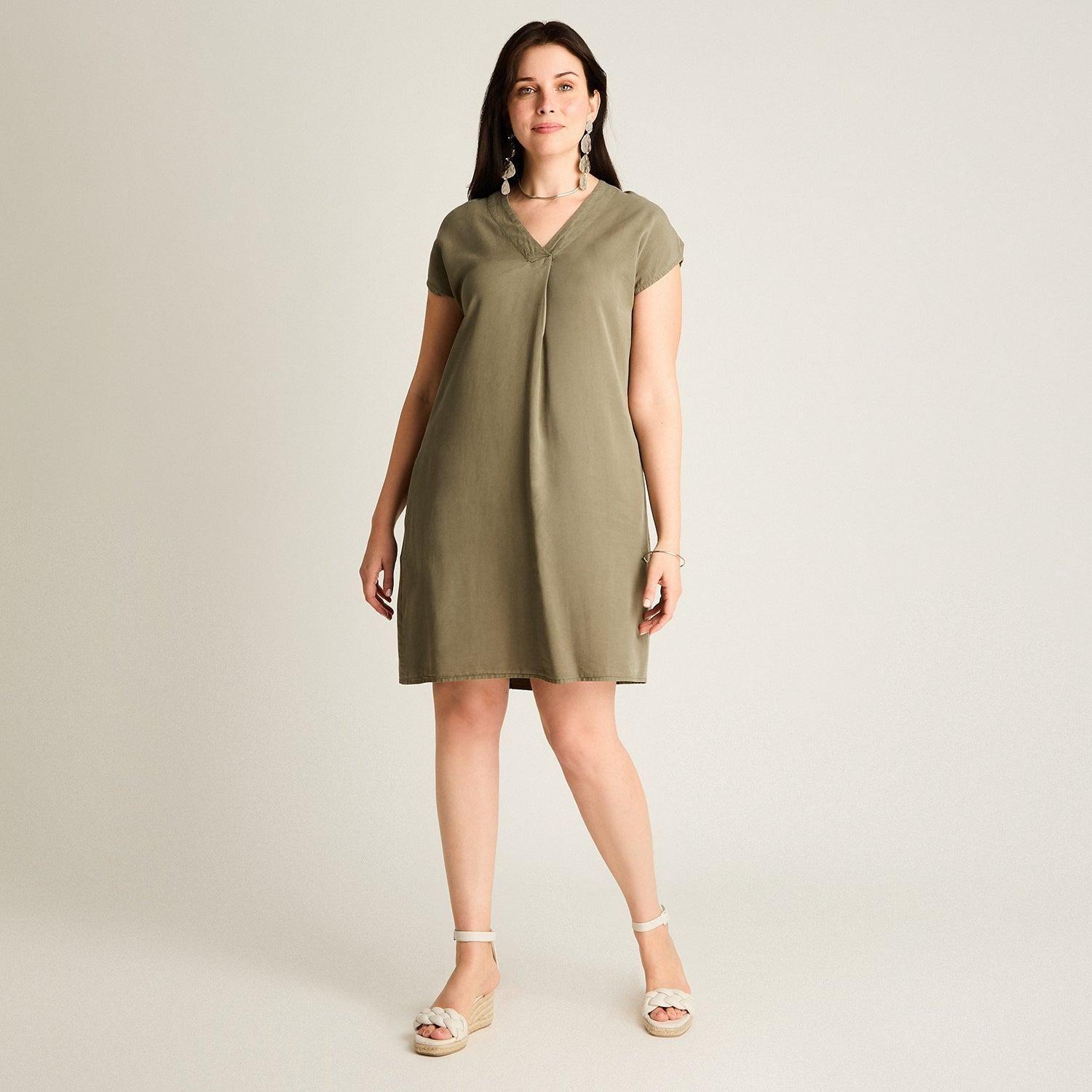 Vestido Corto Verde No Elasticado Sin Forro Calce Holgado-3