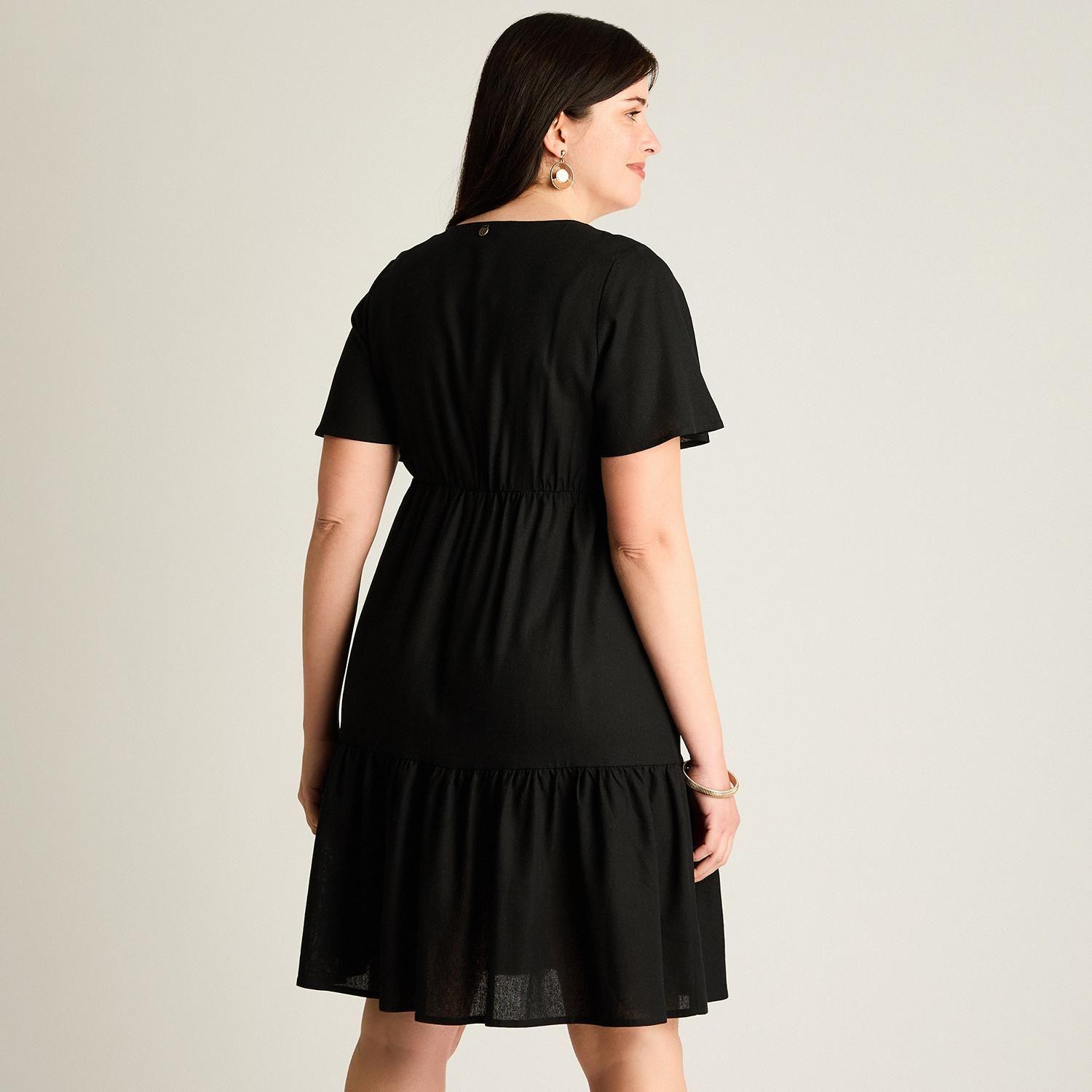 Vestido Corto Negro No Elasticado Sin Forro Calce Holgado-1