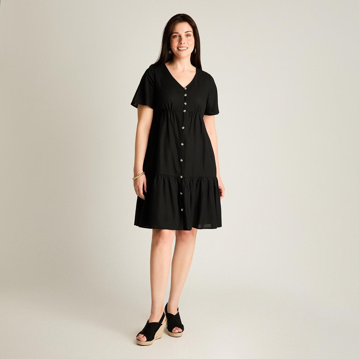 Vestido Corto Negro No Elasticado Sin Forro Calce Holgado-3