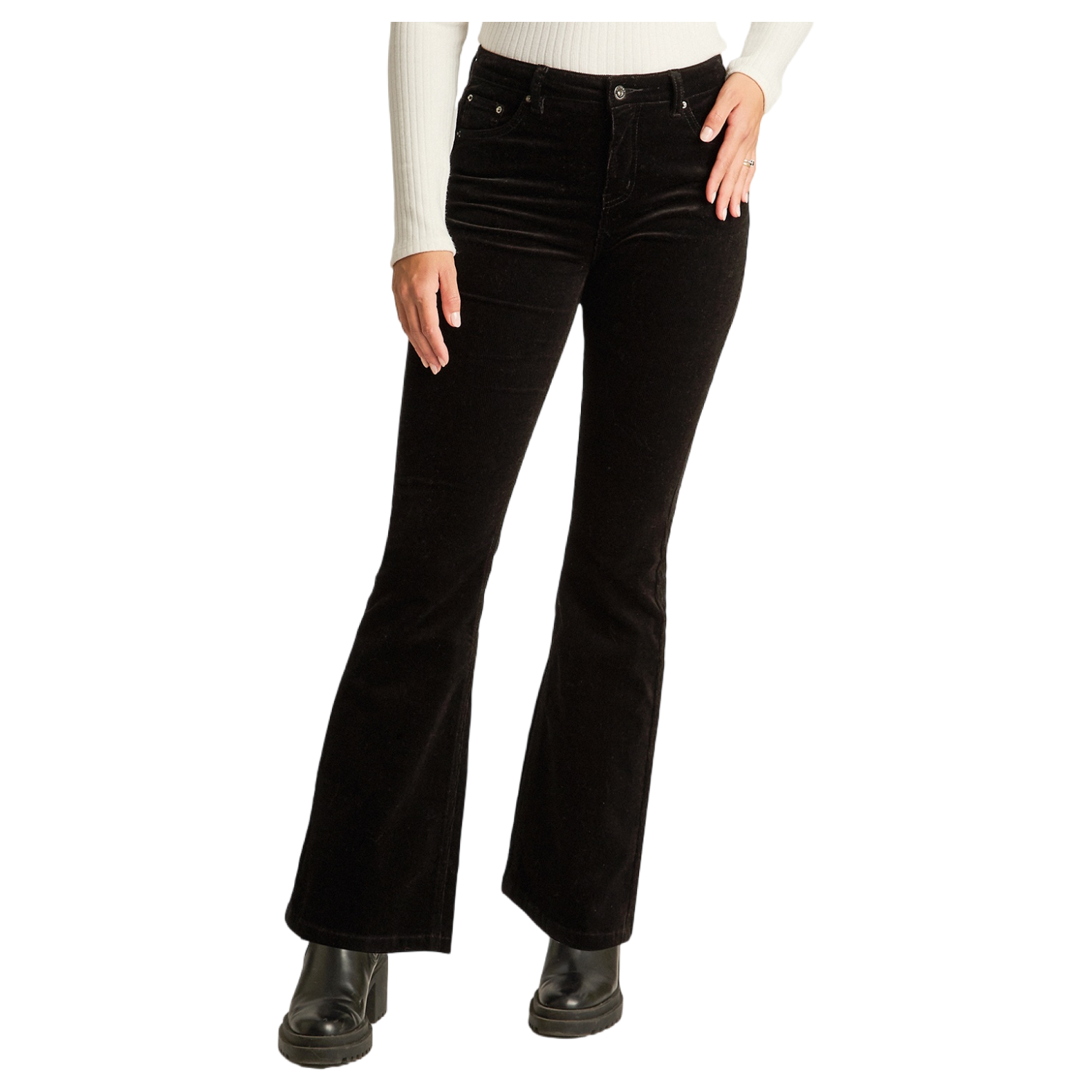 Pantalón Negro Cotelé Corte Flare-0