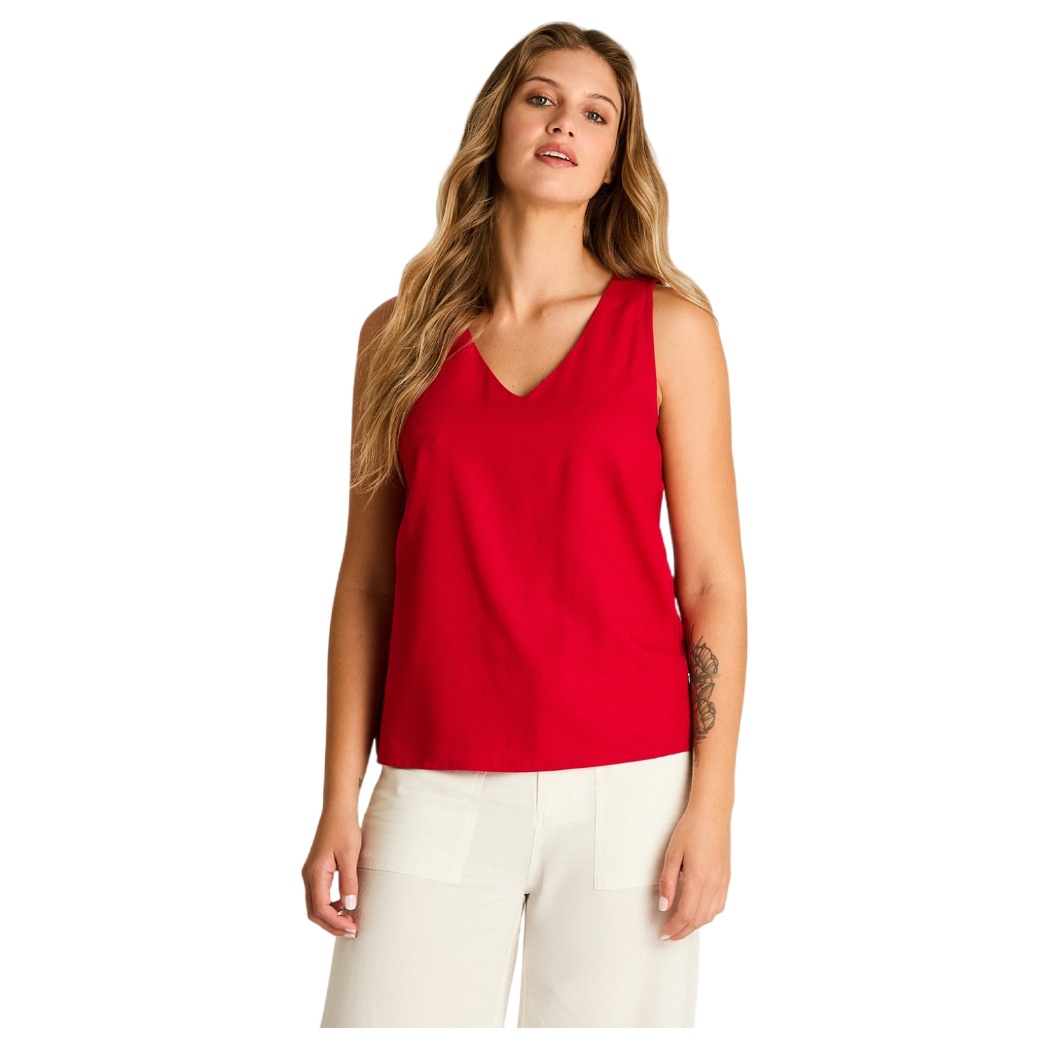 Blusa Rojo Sin Mangas No Elasticado Sin Forro Calce Normal-0