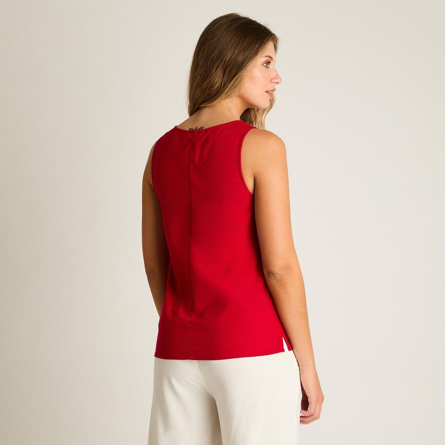 Blusa Rojo Sin Mangas No Elasticado Sin Forro Calce Normal-1