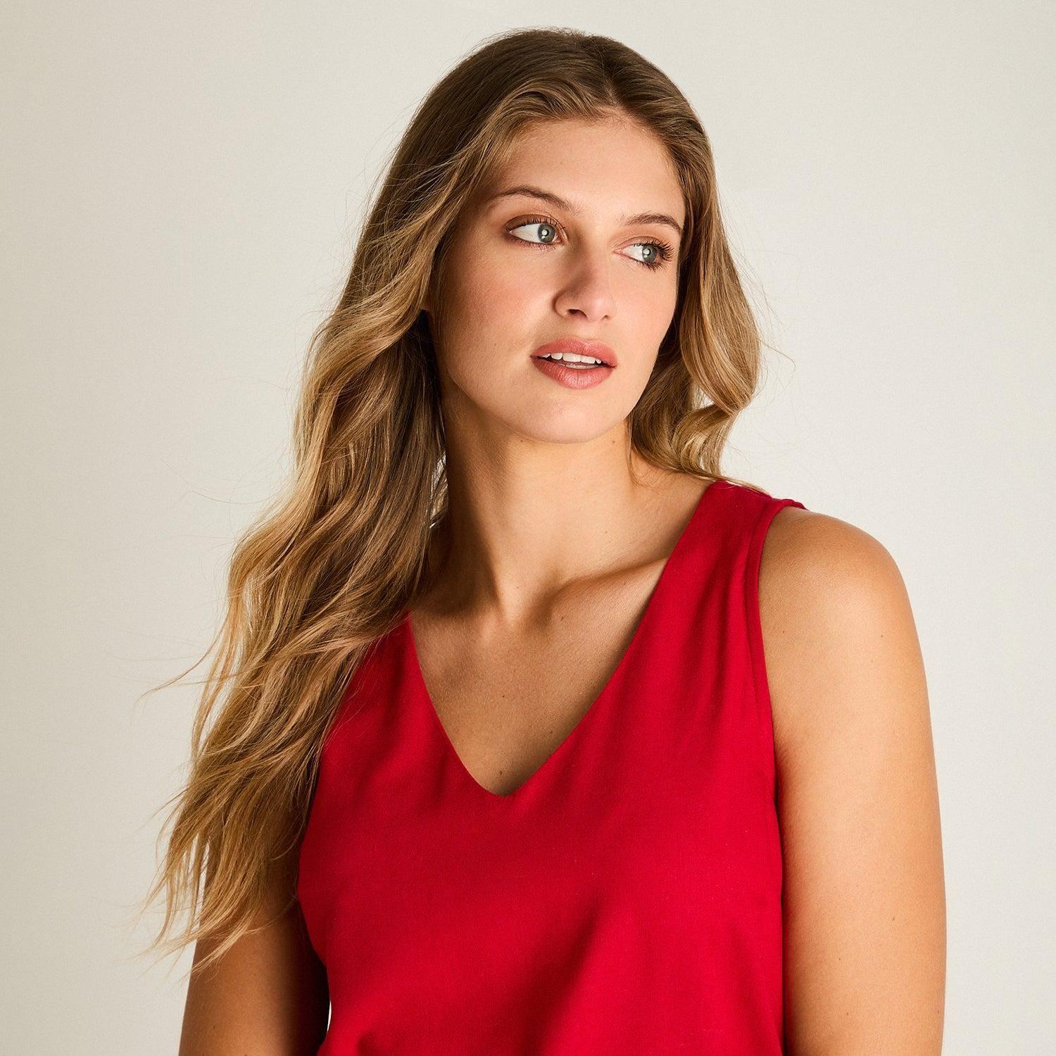 Blusa Rojo Sin Mangas No Elasticado Sin Forro Calce Normal-2