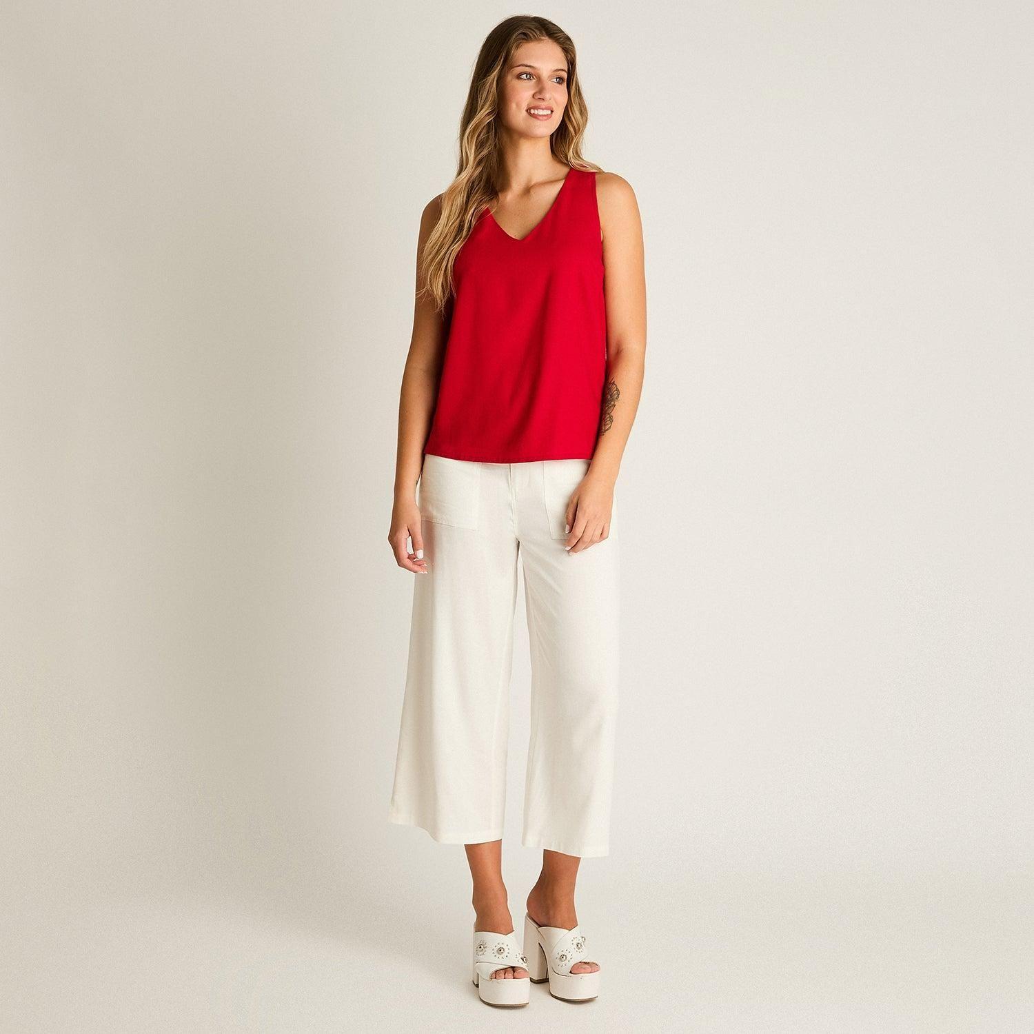 Blusa Rojo Sin Mangas No Elasticado Sin Forro Calce Normal-3