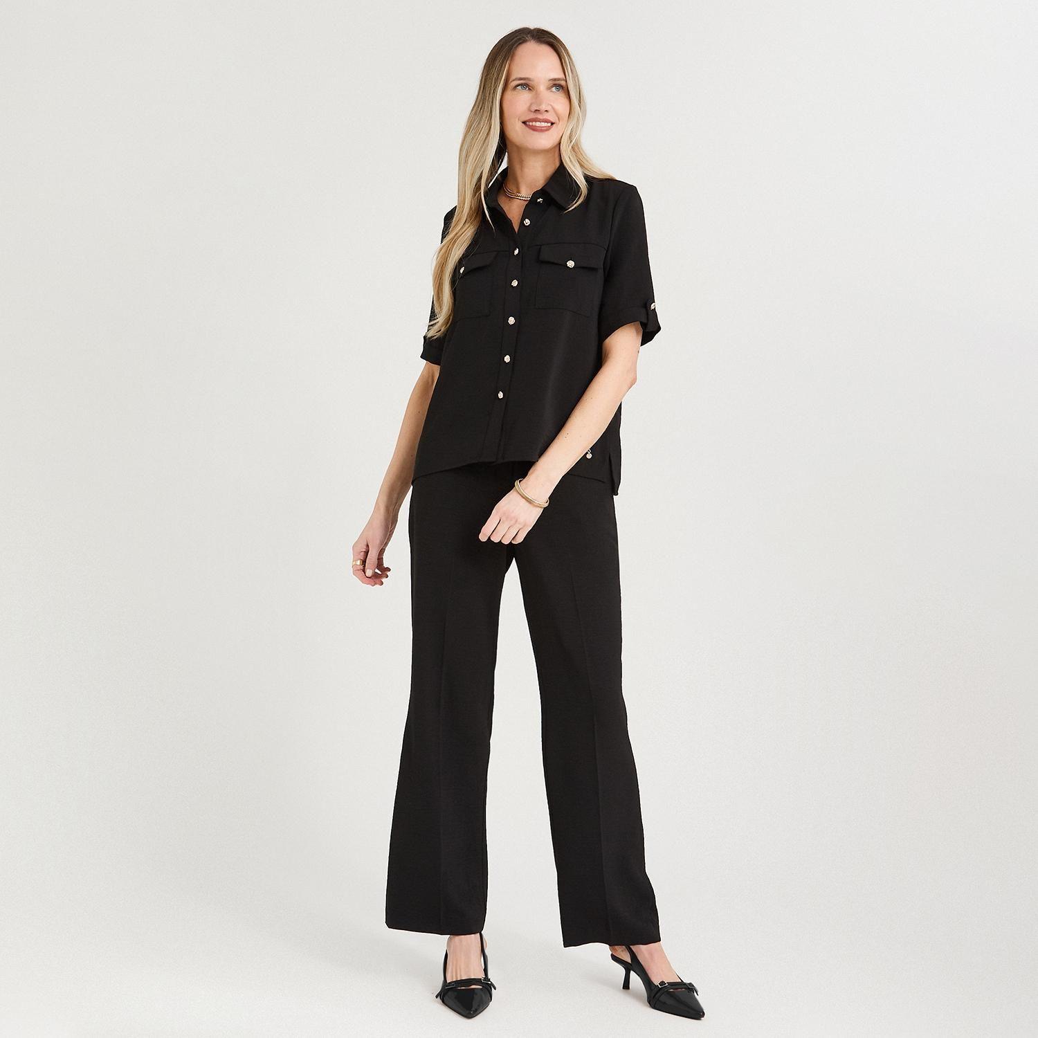 Blusa Manga Corta con Botones Negro-3