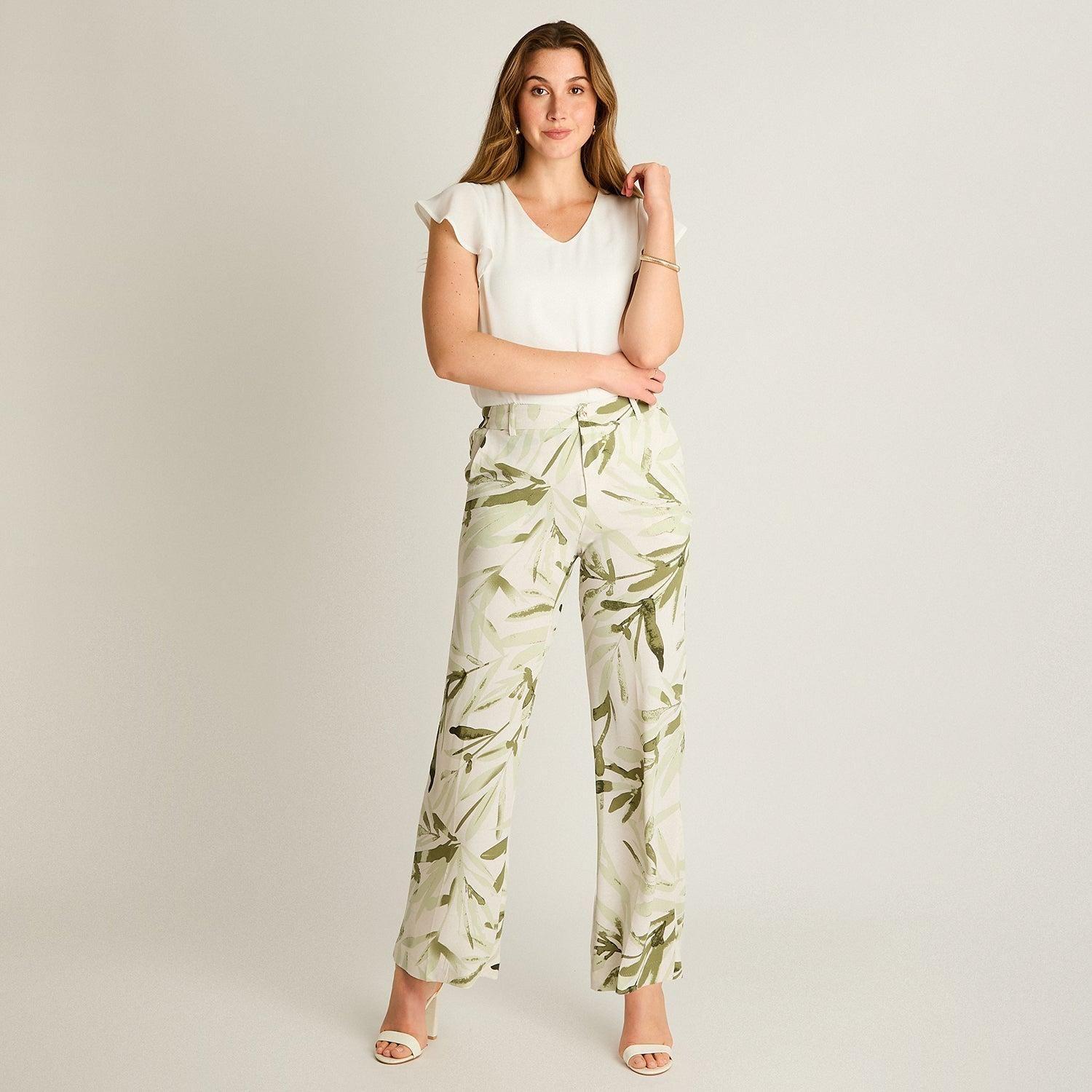 Pantalón Casual Palazzo Verde Estampado-3